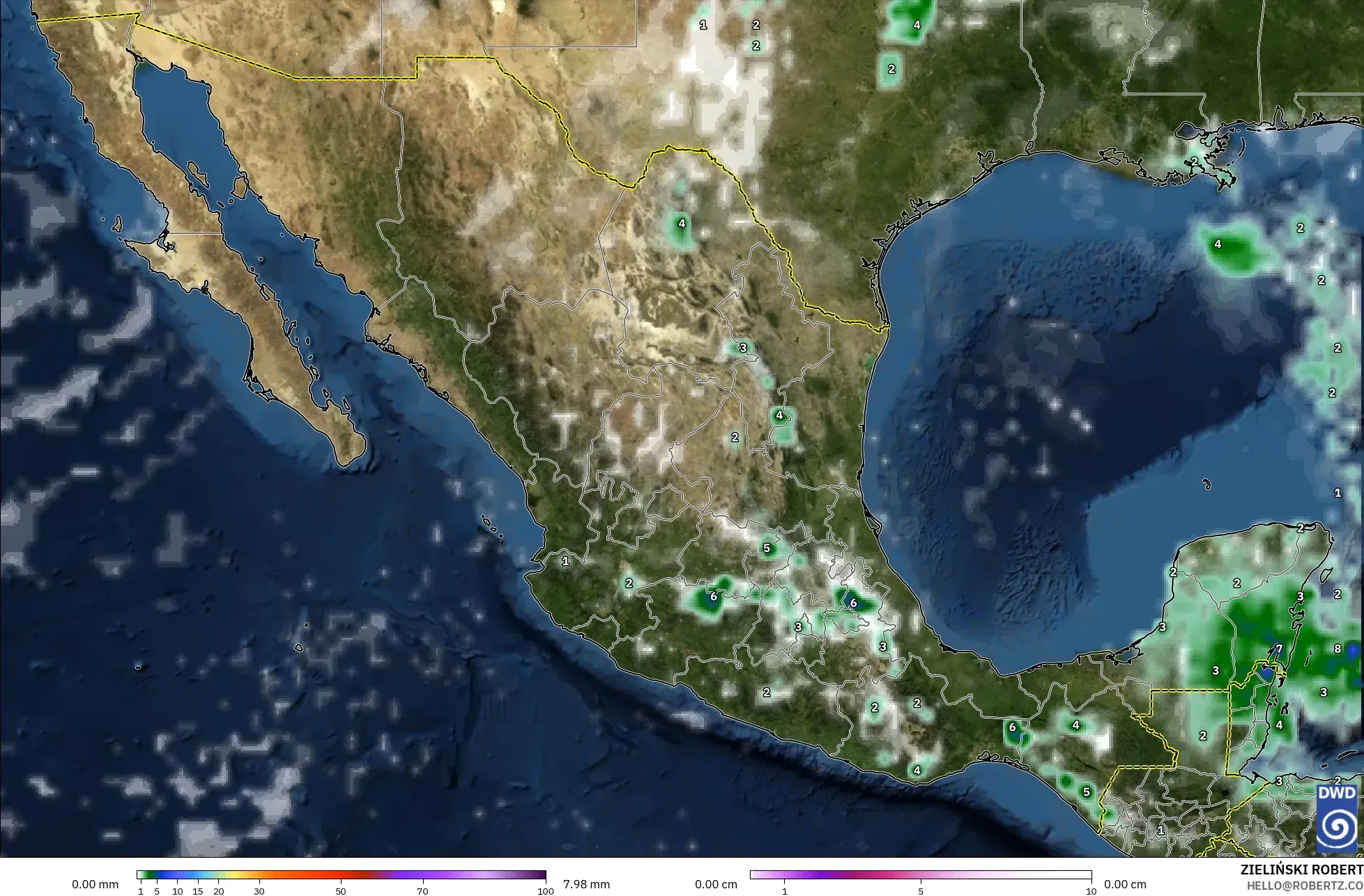 ICON model - Mexico, Precipitation, Clouds, and Pressure