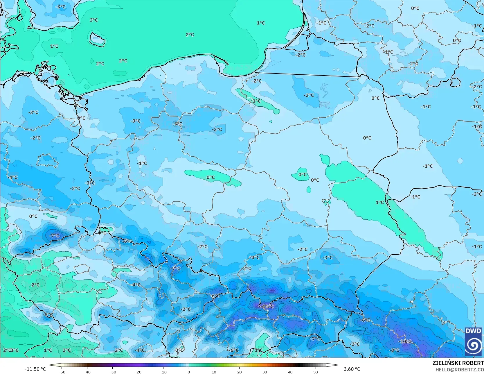 ICON model - Poland, Dewpoint at 2m