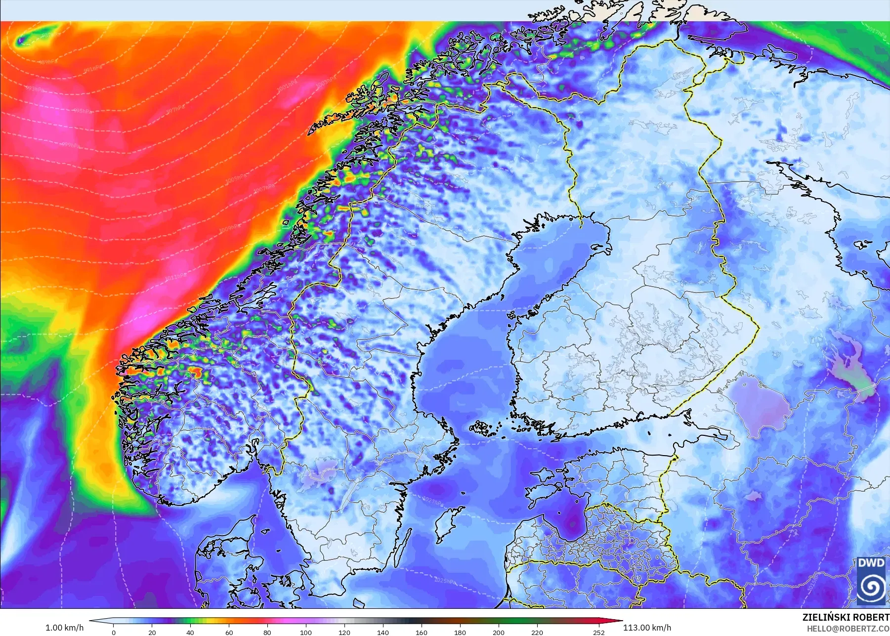 ICON model - Scandinavia, Wind Gusts