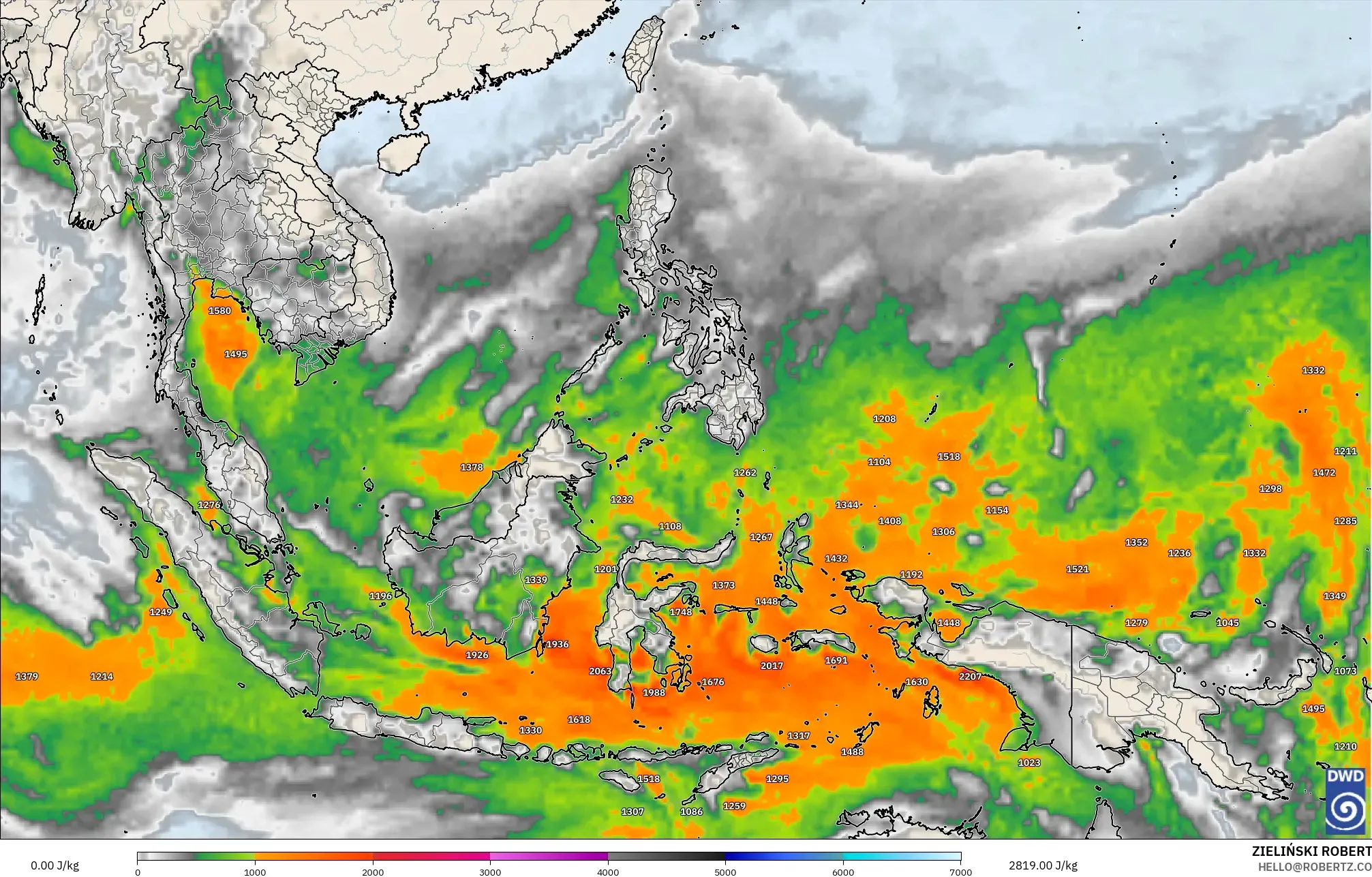 ICON model - South East Asia, CAPE