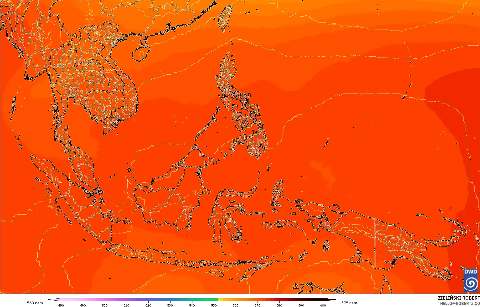 ICON model - South East Asia, Geopotential height at 500hPa
