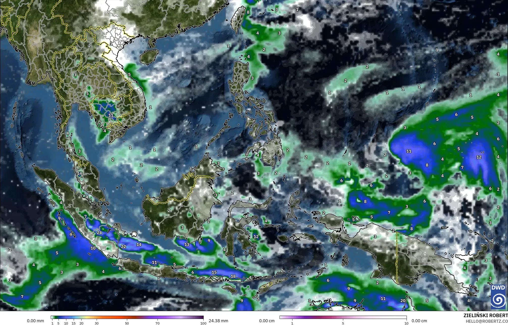 ICON model - South East Asia, Precipitation, Clouds, and Pressure