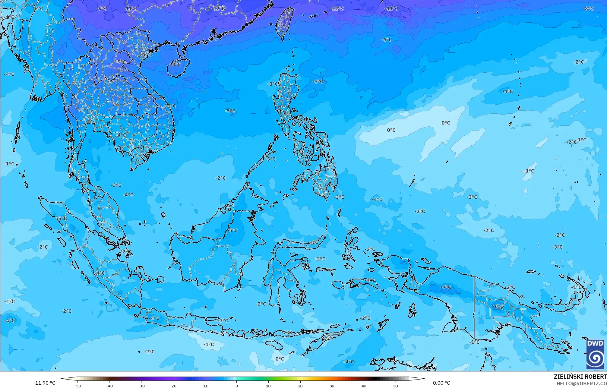 ICON model - South East Asia, Temperature at 500hPa