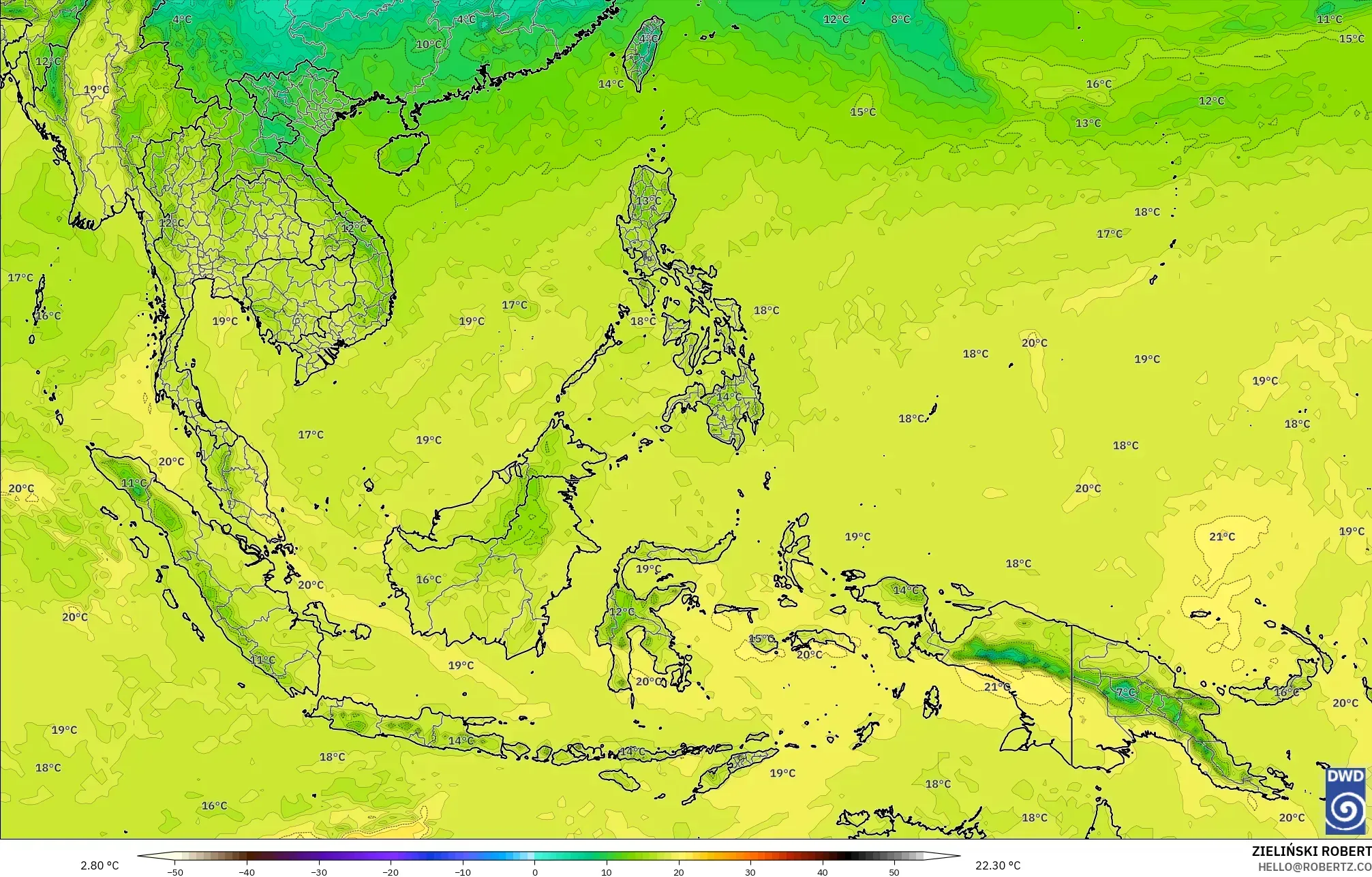 ICON model - South East Asia, Temperature at 850hPa