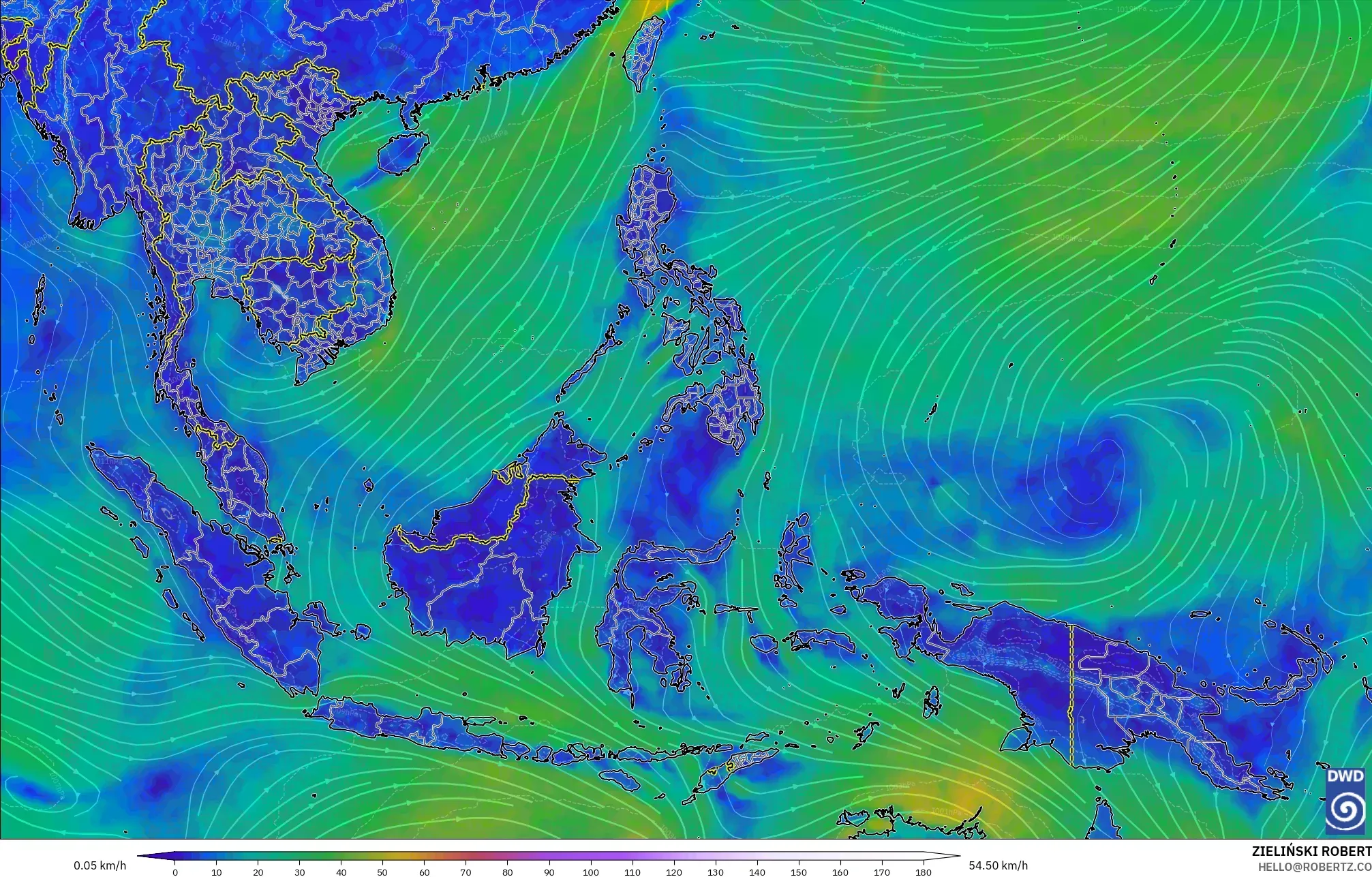 ICON model - South East Asia, Wind at 10m