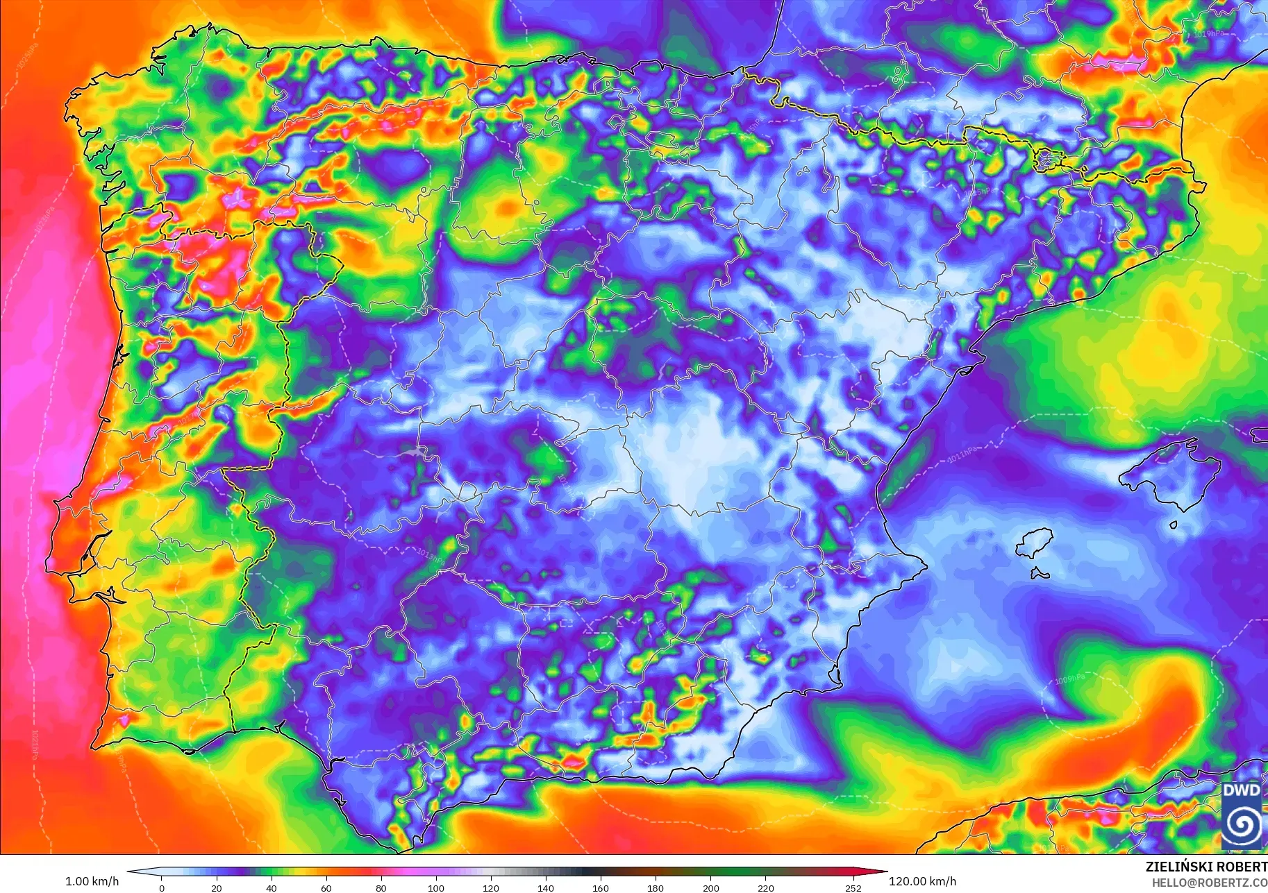 ICON model - Spain, Wind Gusts