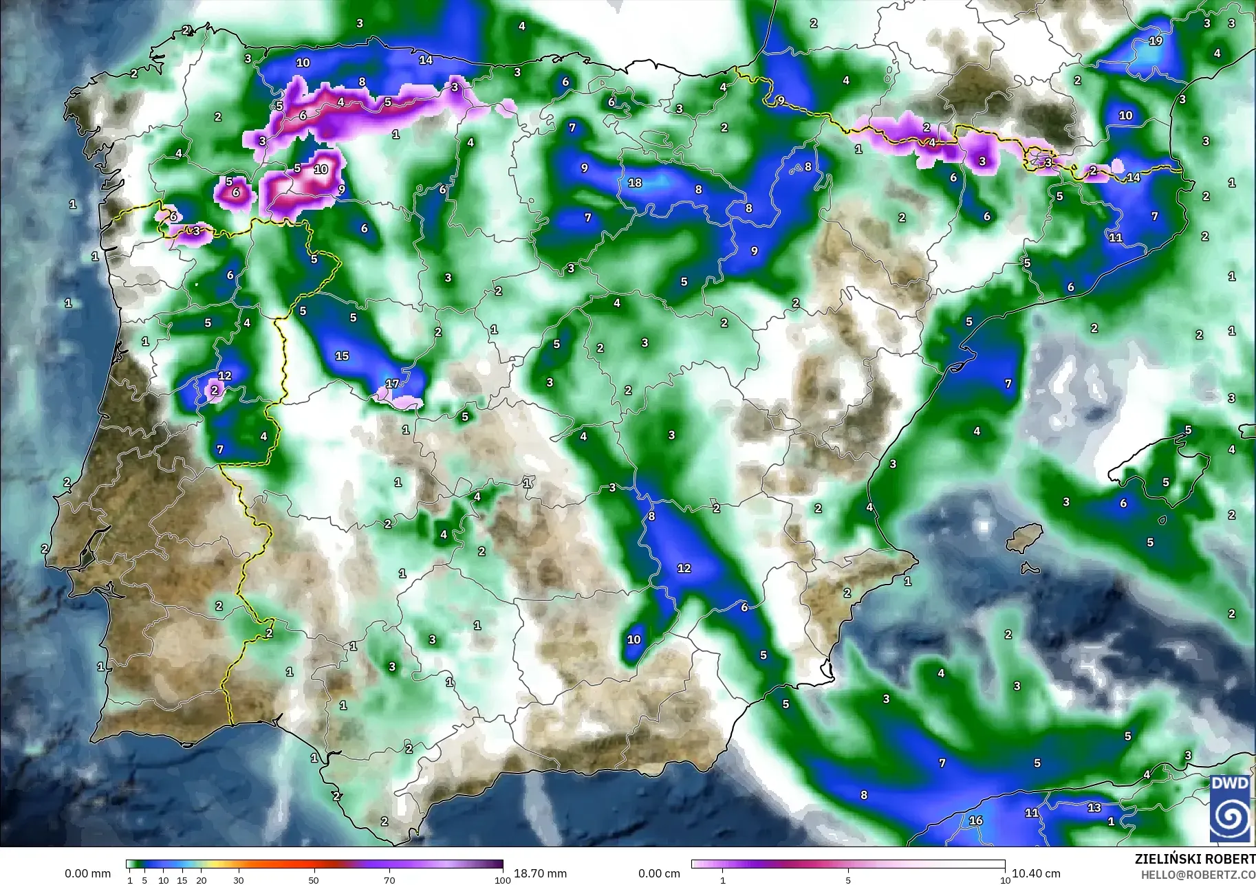ICON model - Spain, Precipitation, Clouds, and Pressure
