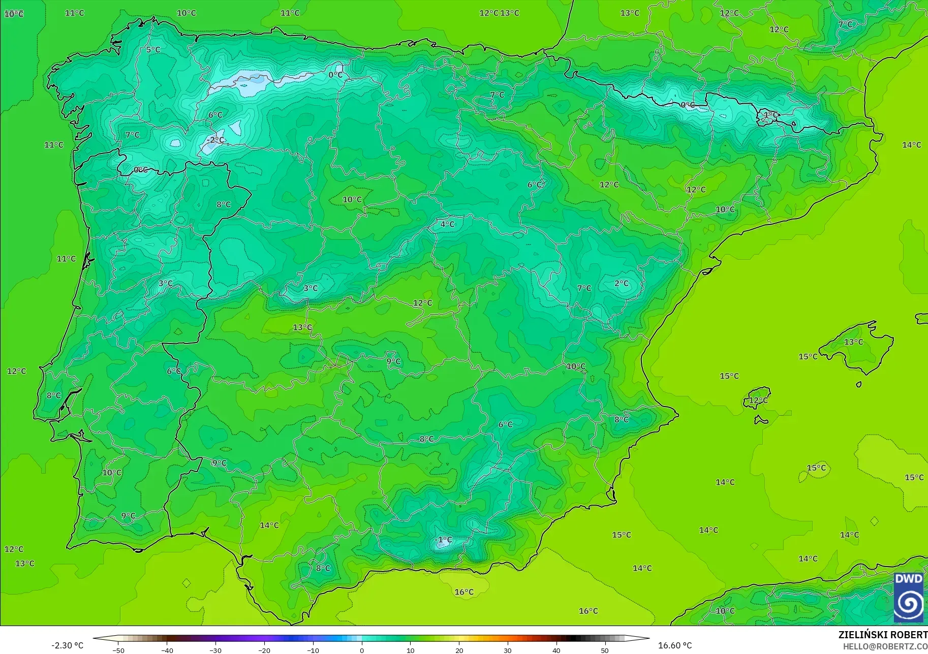 ICON model - Spain, Temperature at 2m