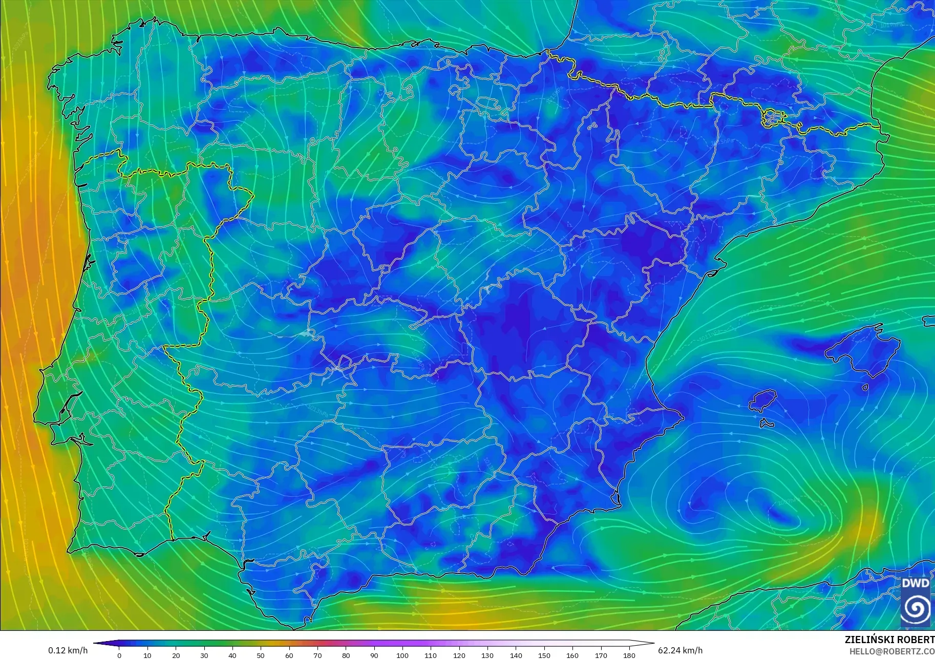 ICON model - Spain, Wind at 10m
