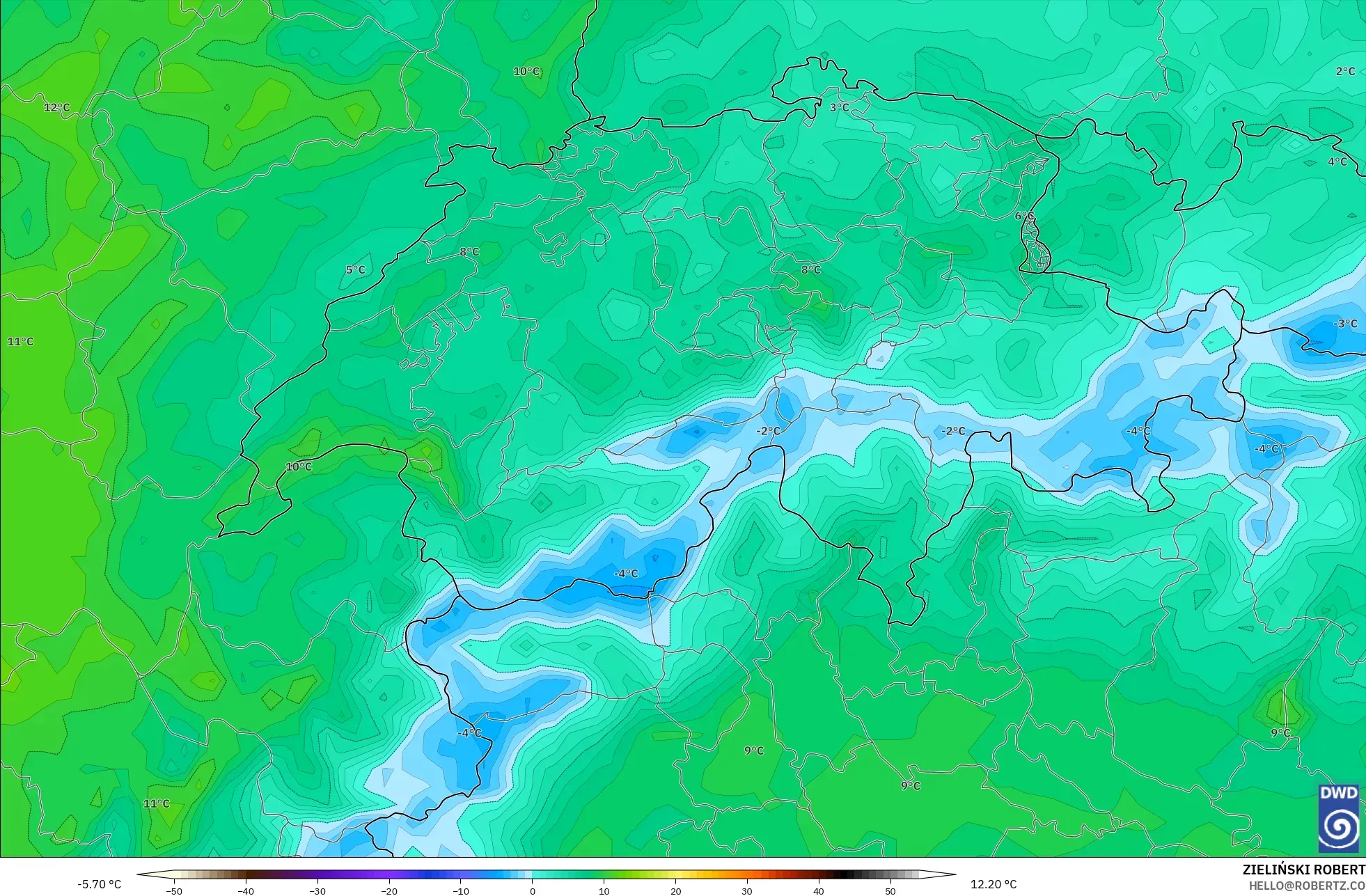 ICON model - Switzerland, Temperature at 2m