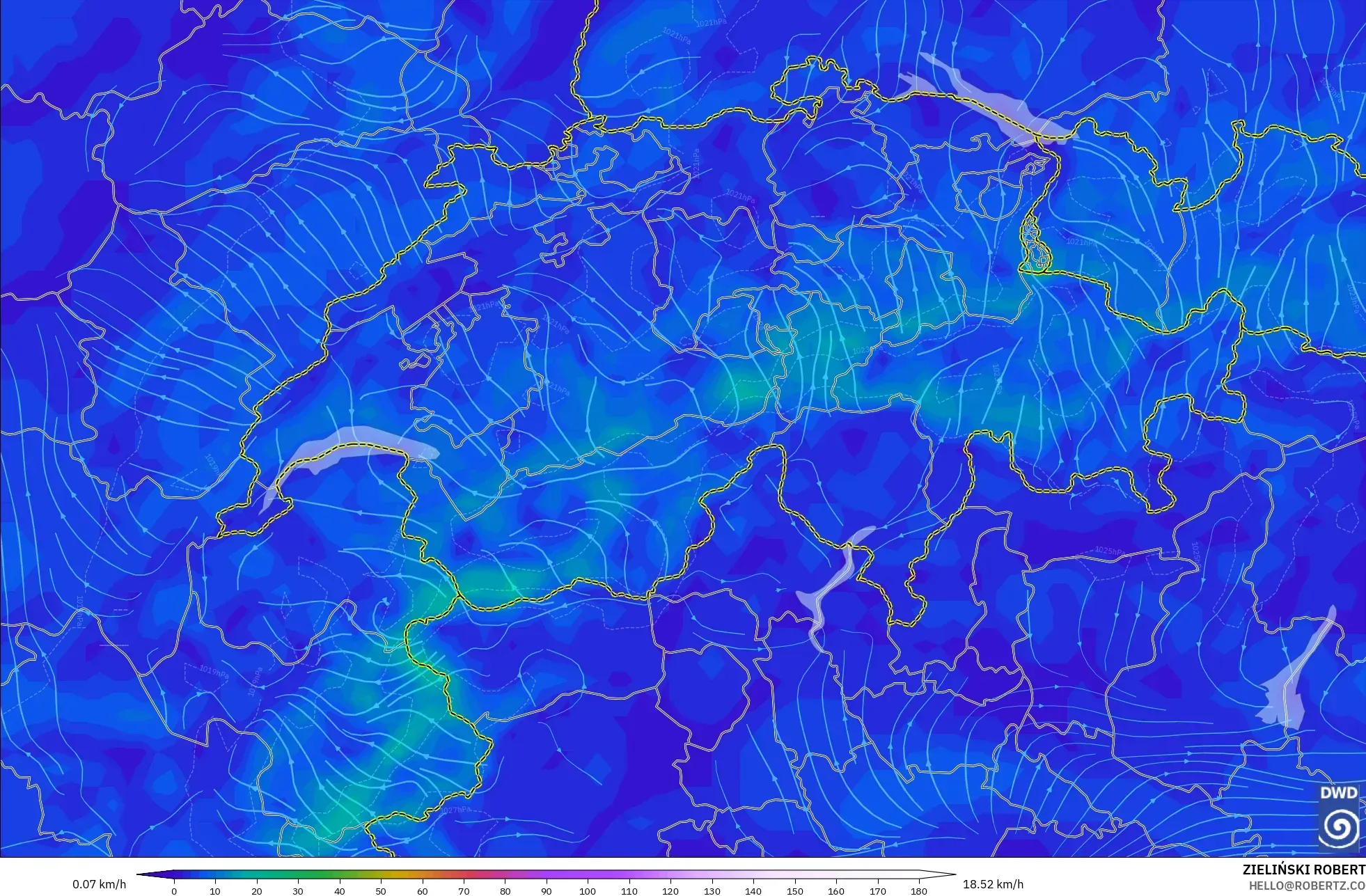 ICON model - Switzerland, Wind at 10m