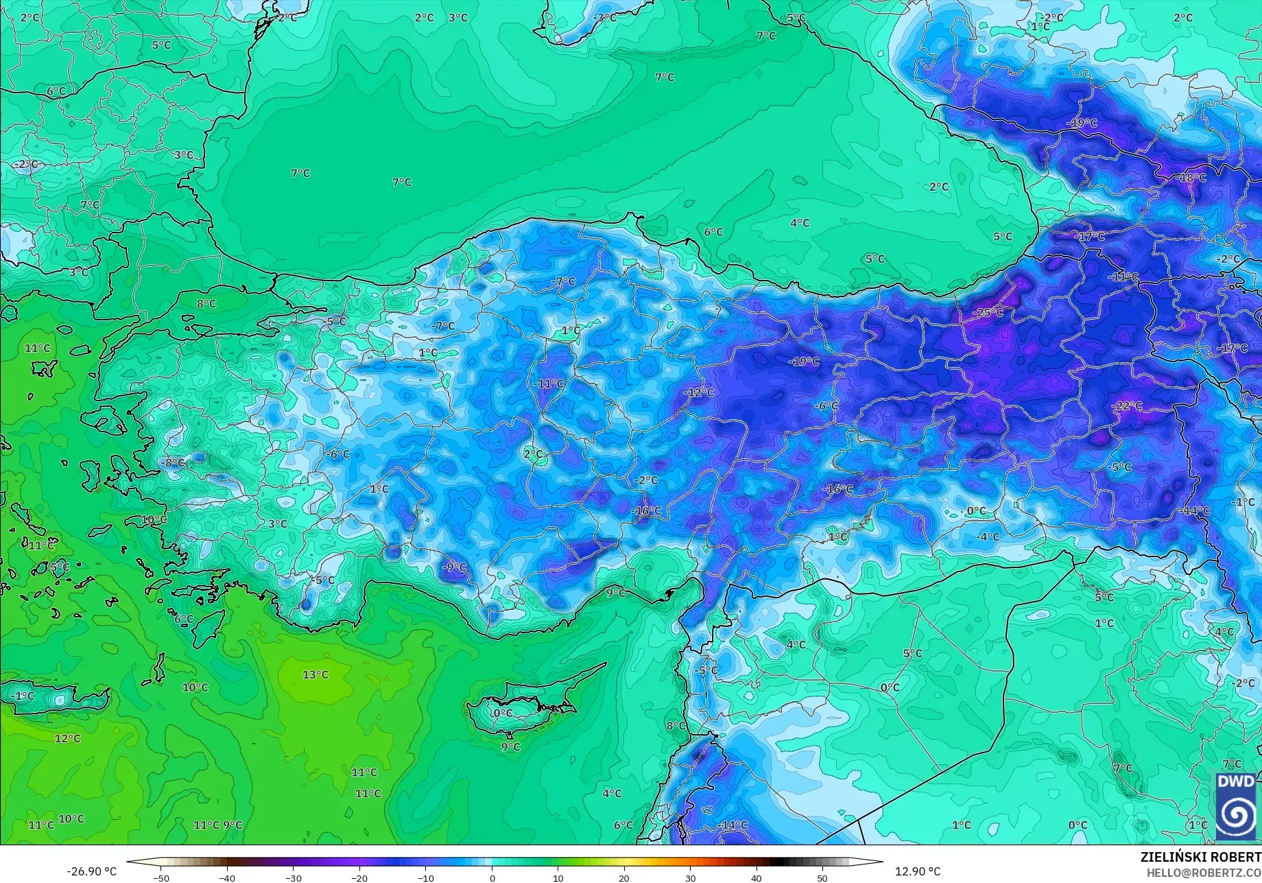 ICON model - Turkey, Dewpoint at 2m