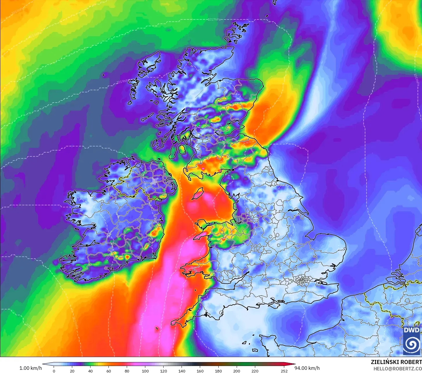 ICON model - United Kingdom, Wind Gusts