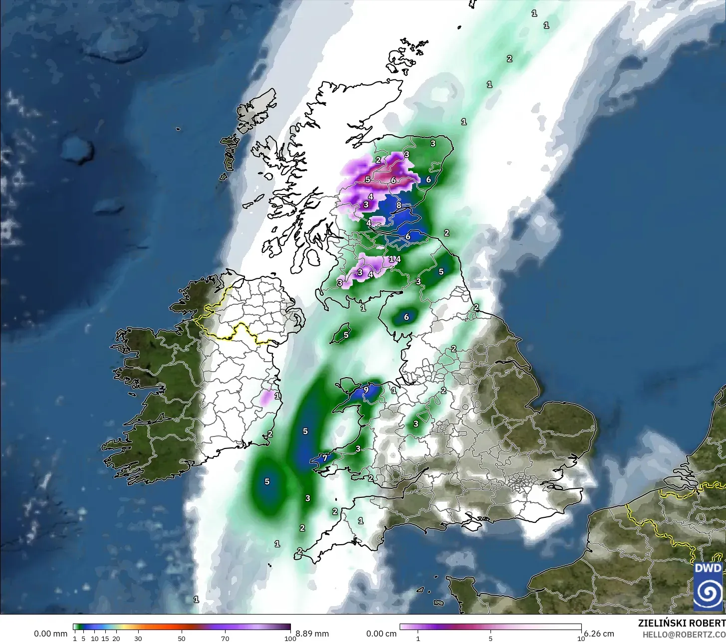 ICON model - United Kingdom, Precipitation, Clouds, and Pressure