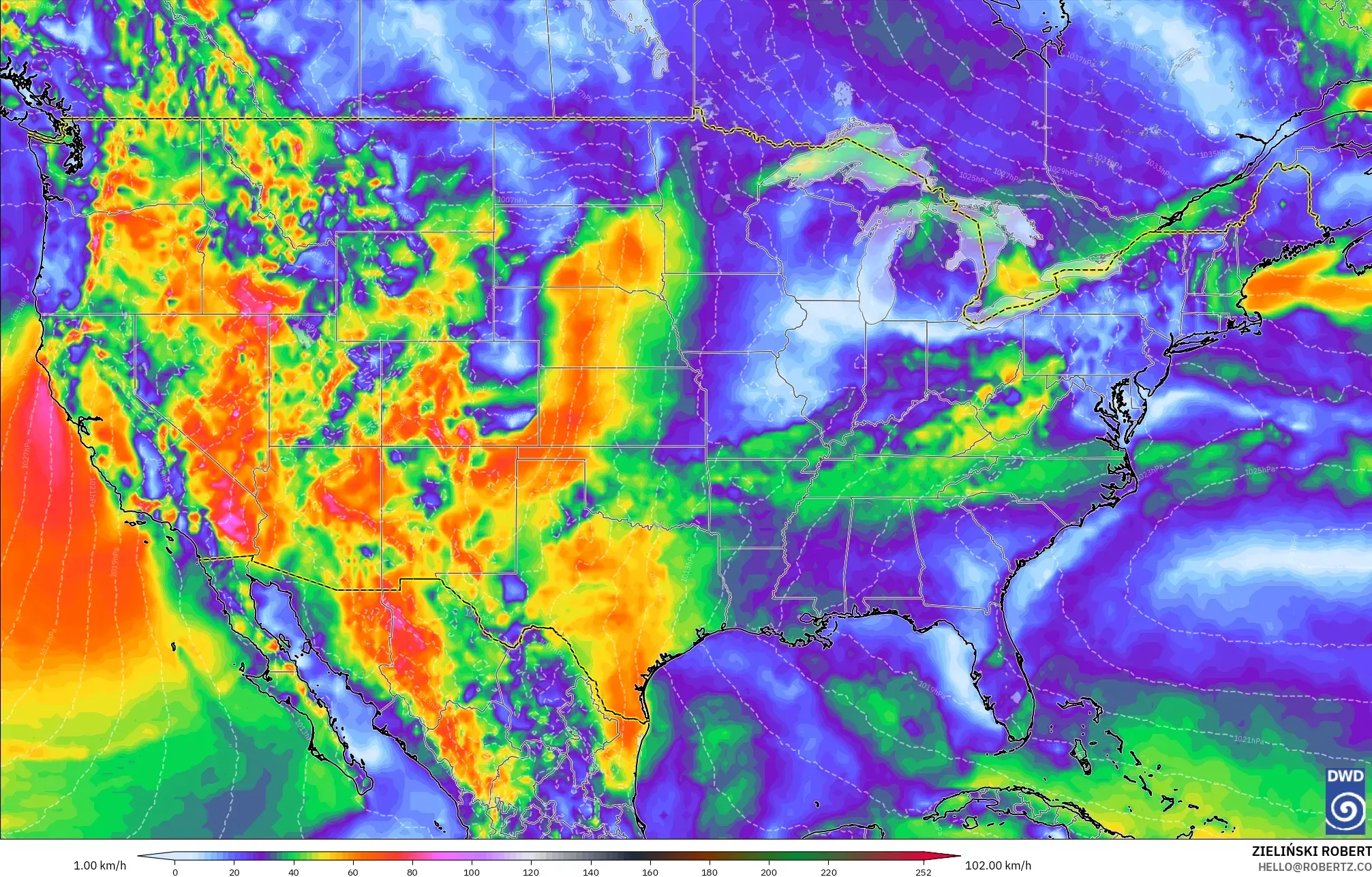 ICON model - United States, Wind Gusts