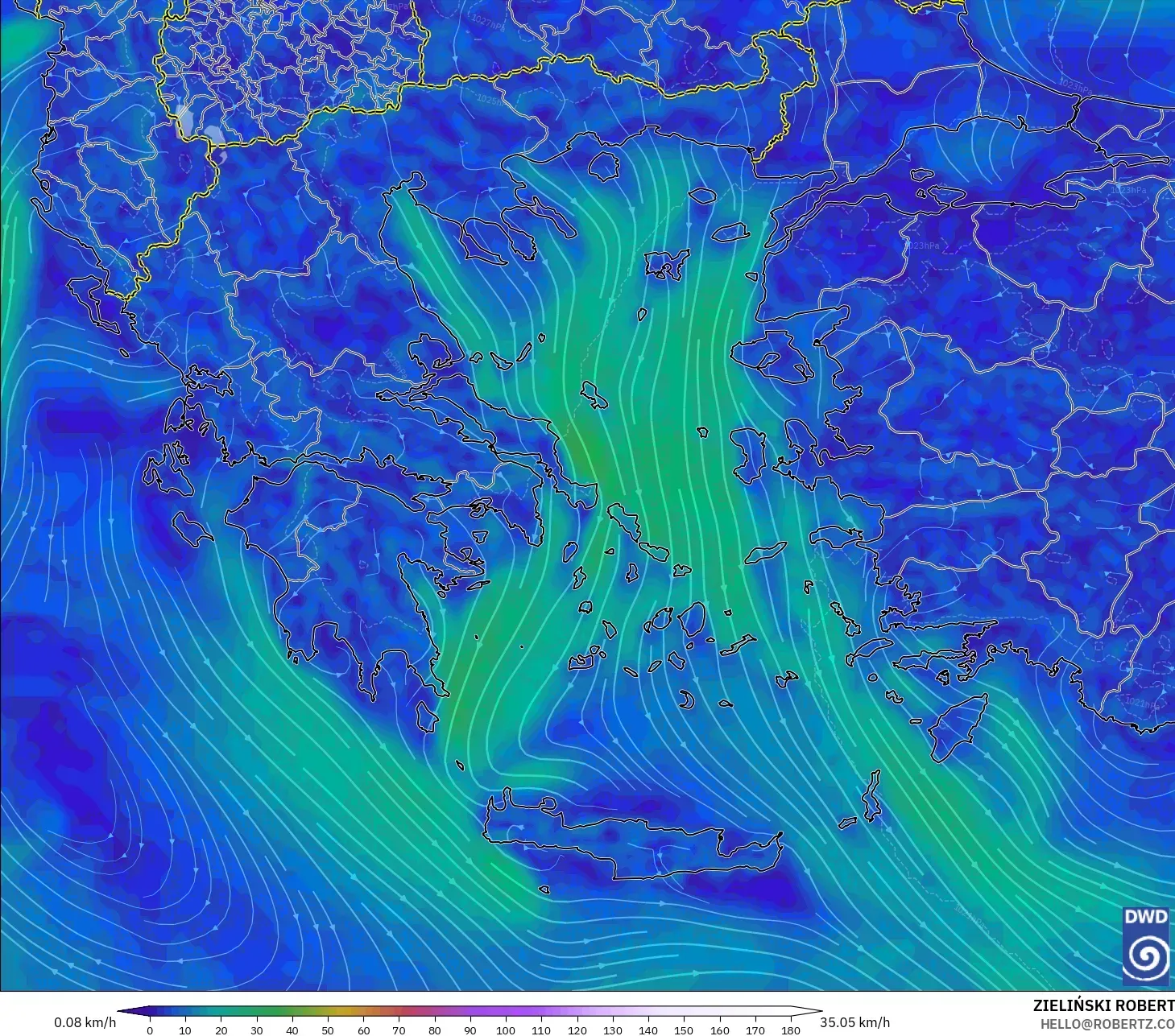 ICON model - Greece, Wind at 10m