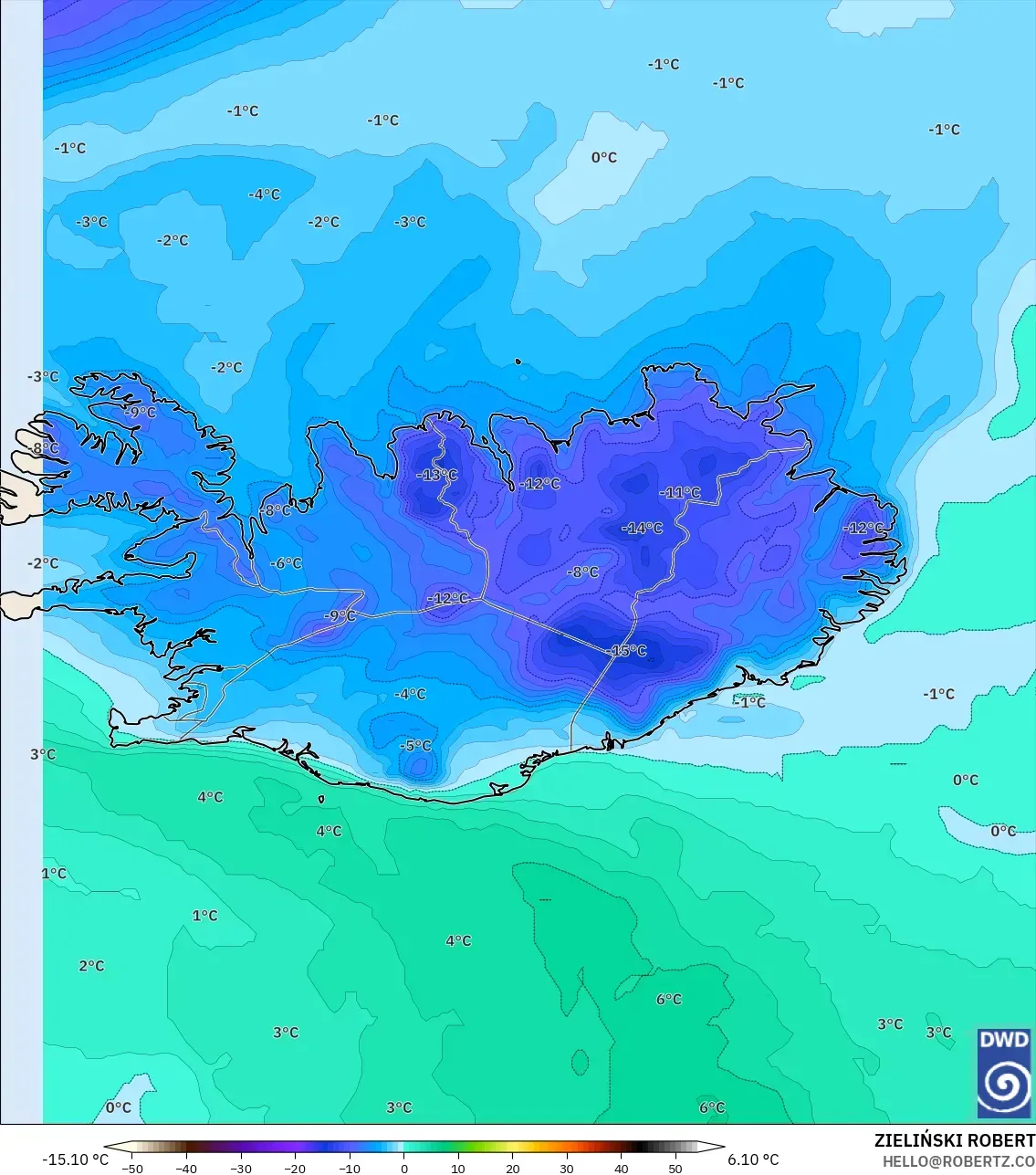 ICON model - Iceland, Dewpoint at 2m