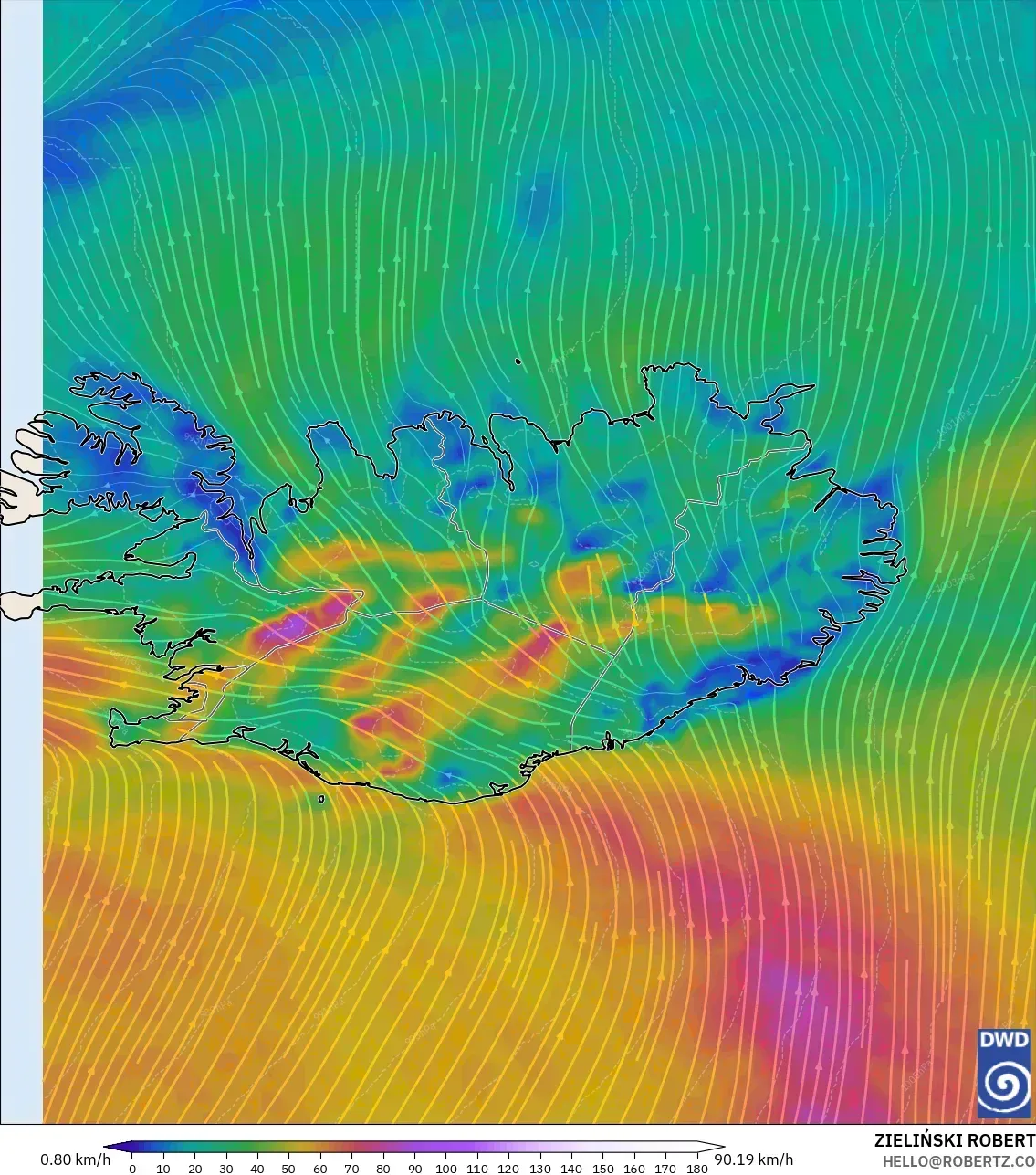 ICON model - Iceland, Wind at 10m