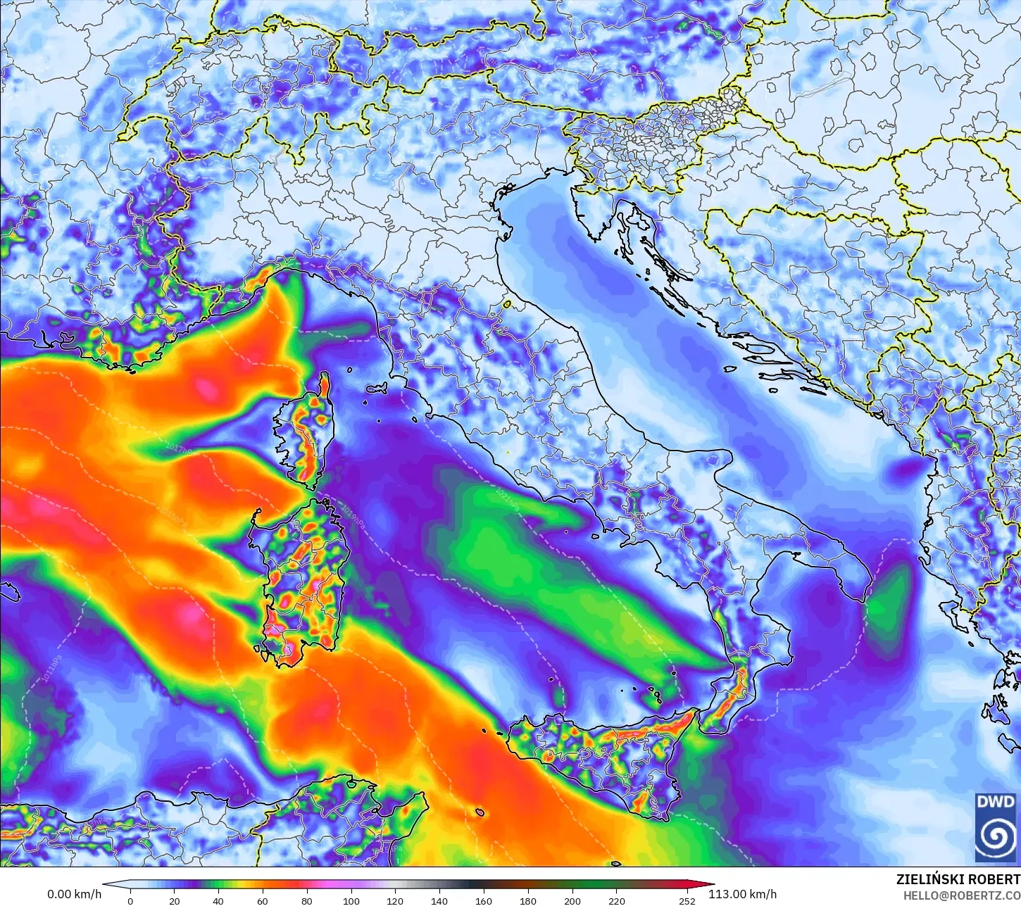 ICON model - Italy, Wind Gusts