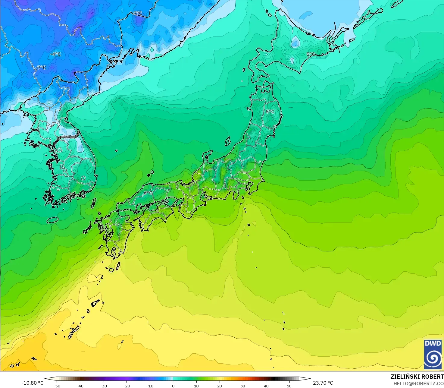 ICON model - Japan, Temperature at 2m