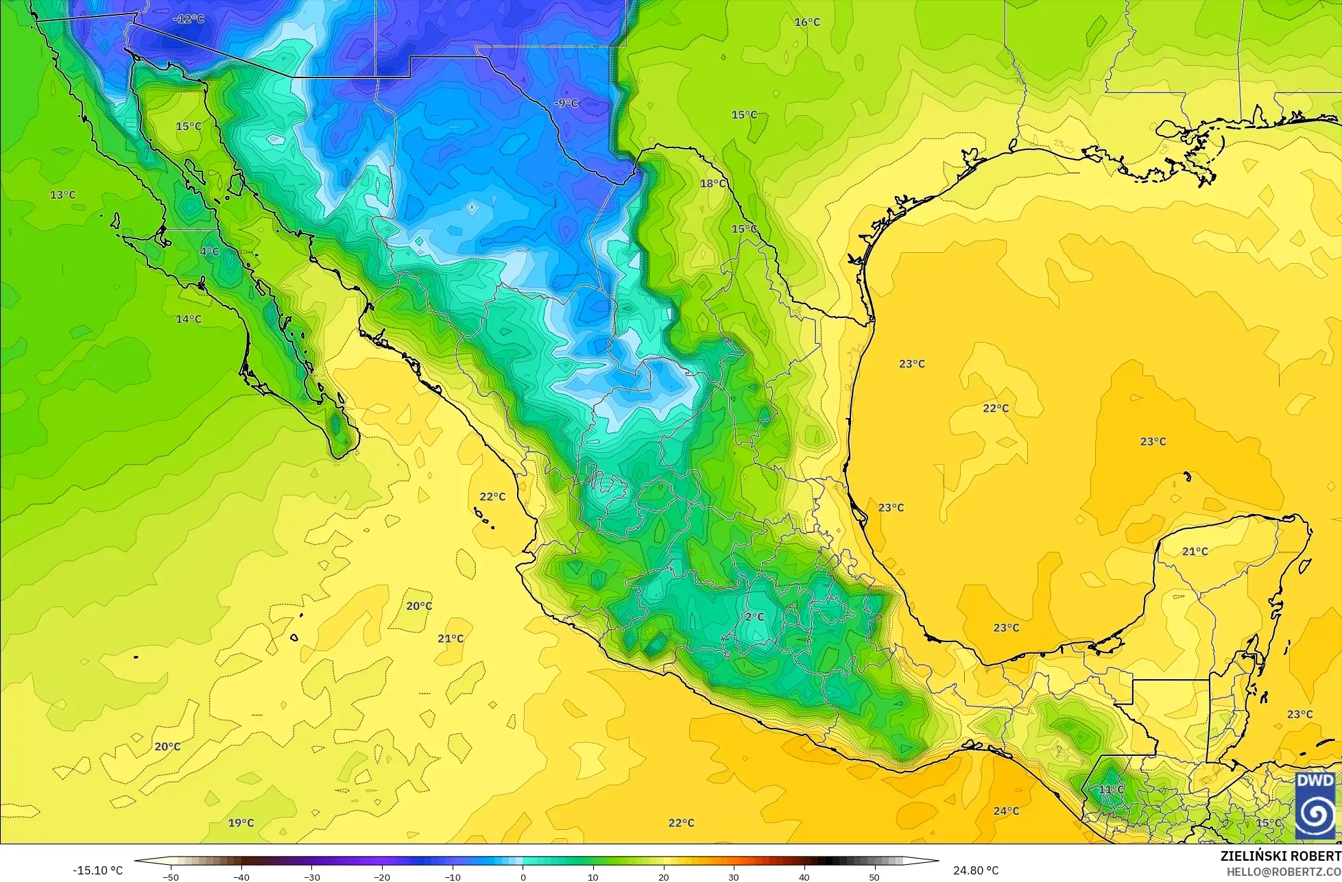 ICON model - Mexico, Dewpoint at 2m