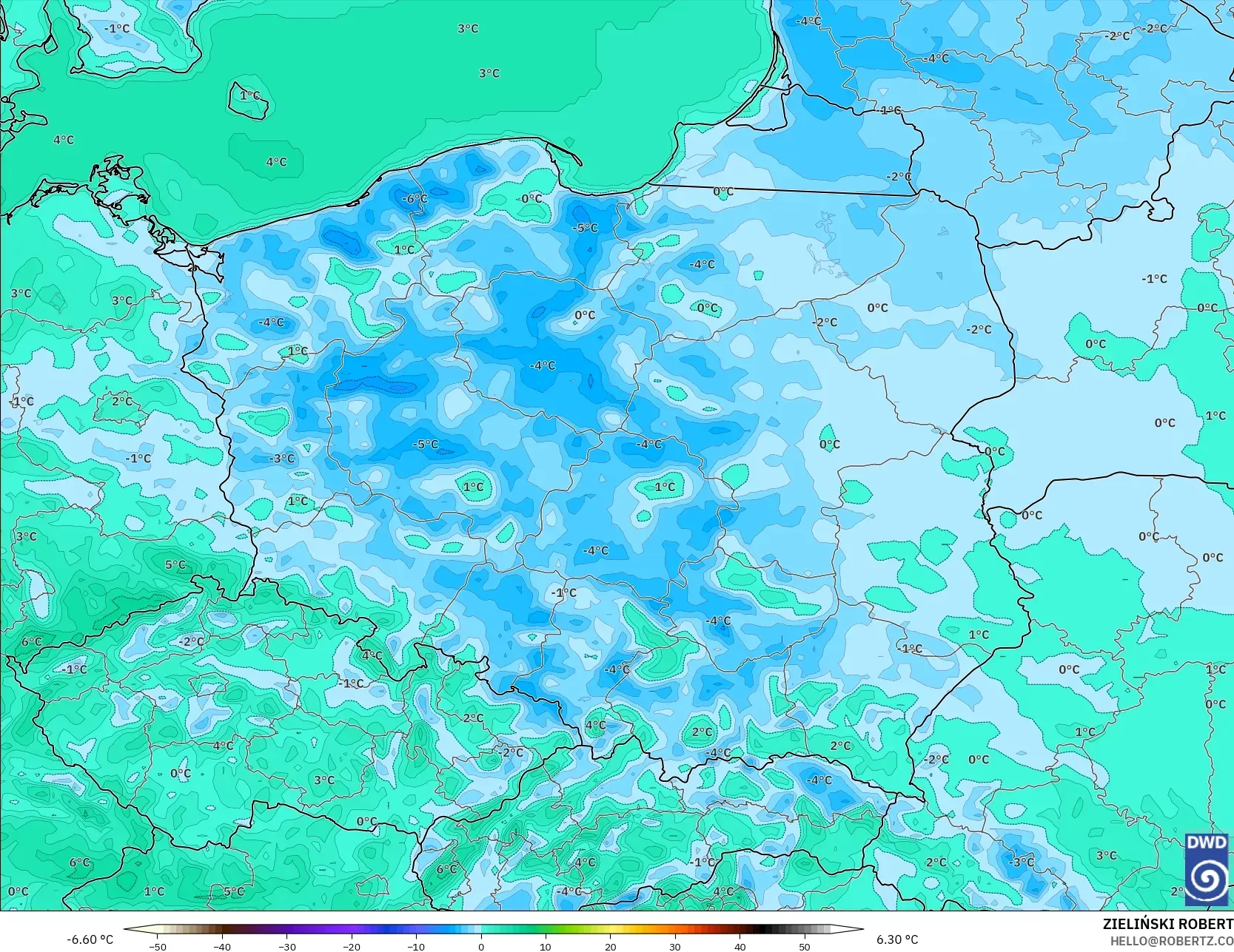 ICON model - Poland, Temperature at 2m