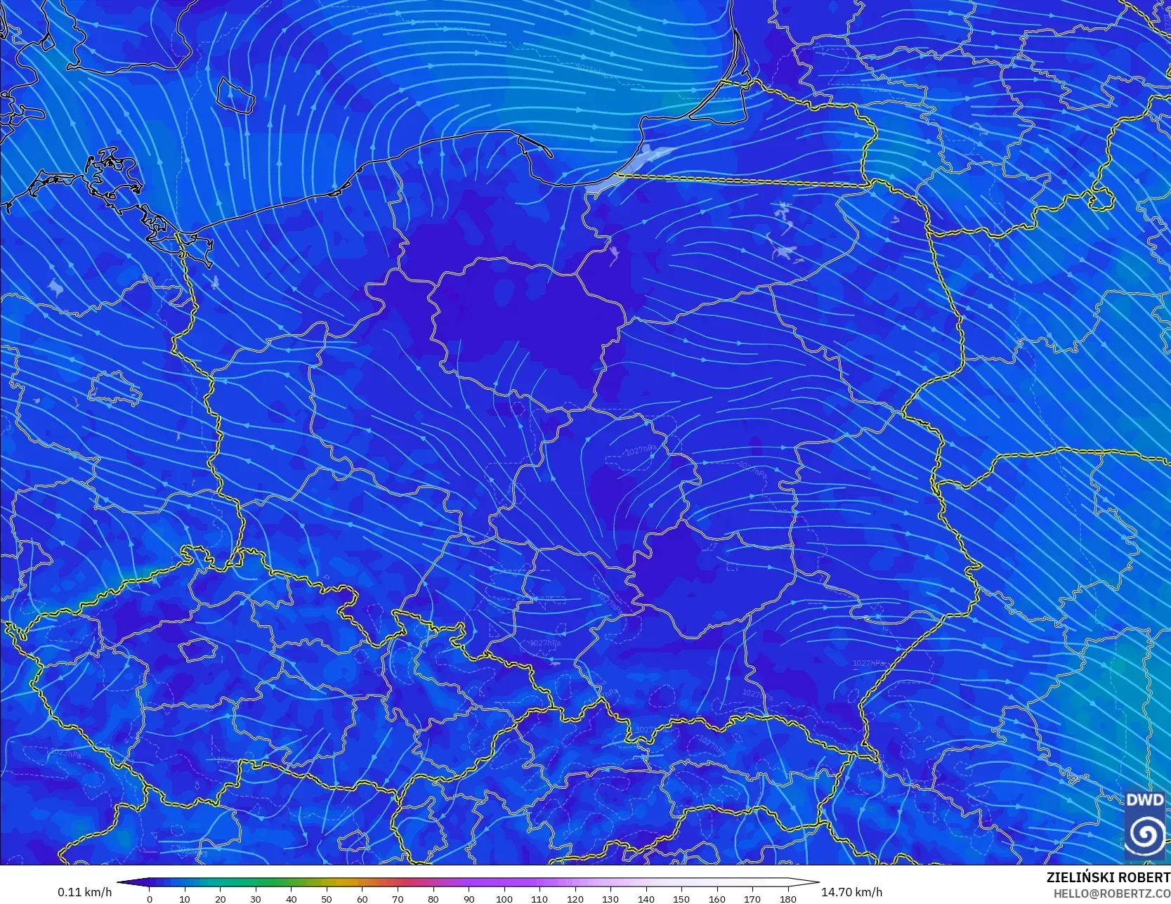 ICON model - Poland, Wind at 10m