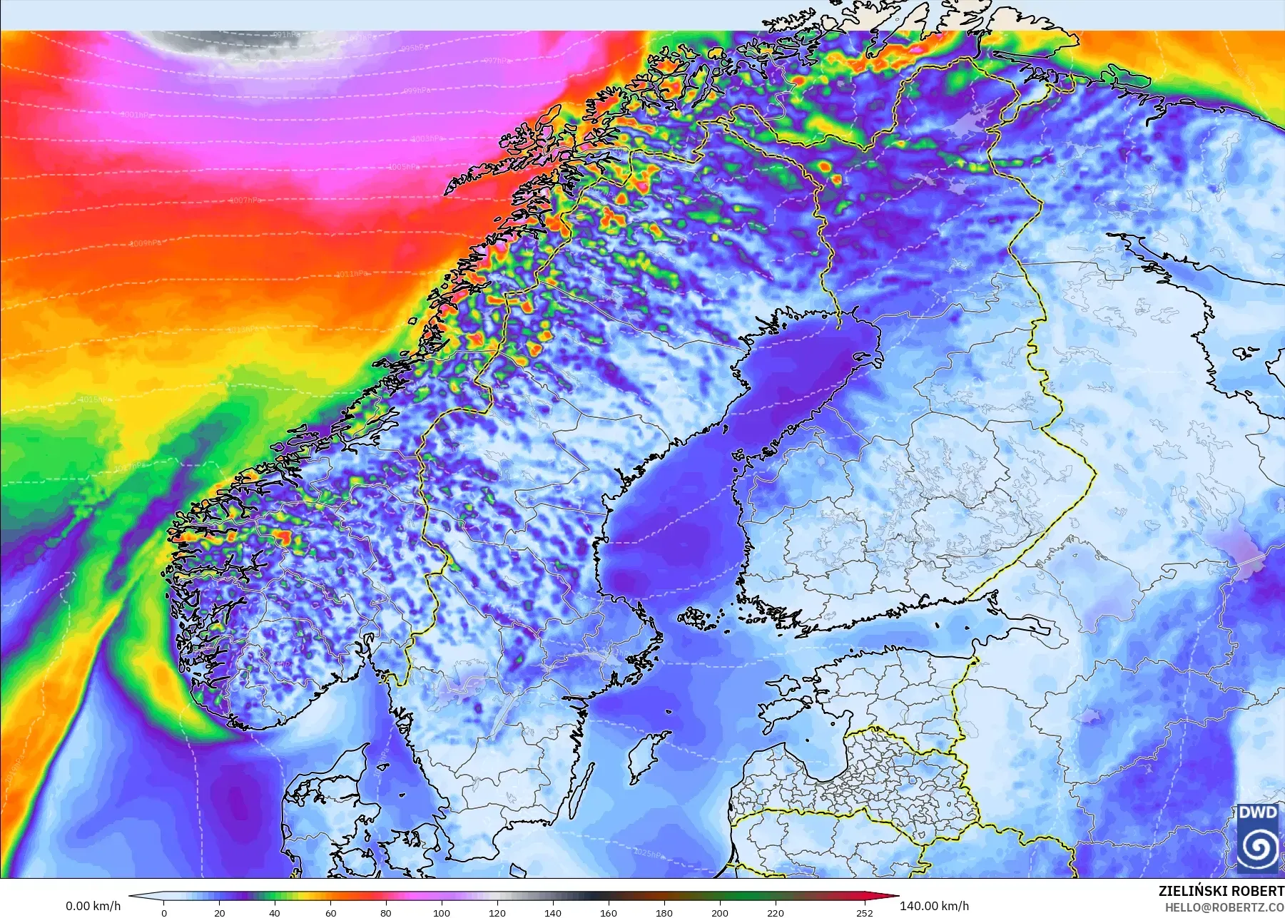 ICON model - Scandinavia, Wind Gusts