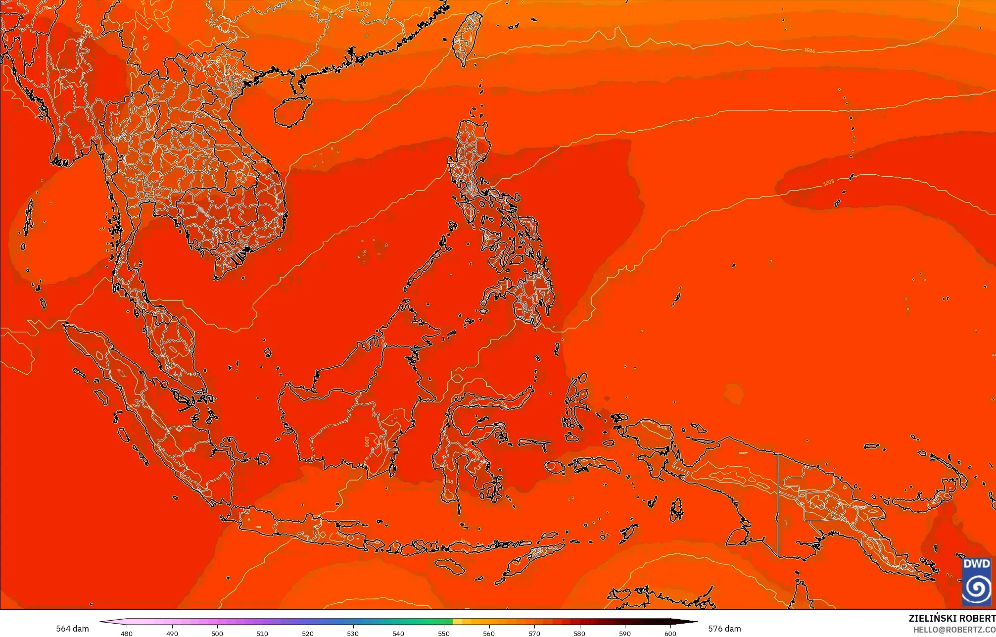 ICON model - South East Asia, Geopotential height at 500hPa