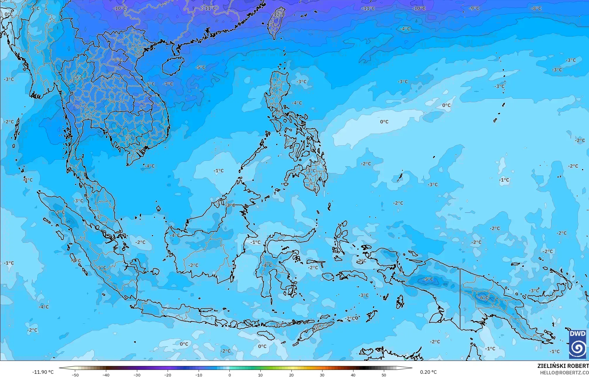 ICON model - South East Asia, Temperature at 500hPa