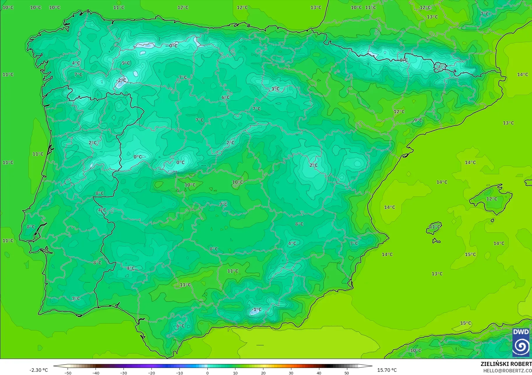 ICON model - Spain, Temperature at 2m