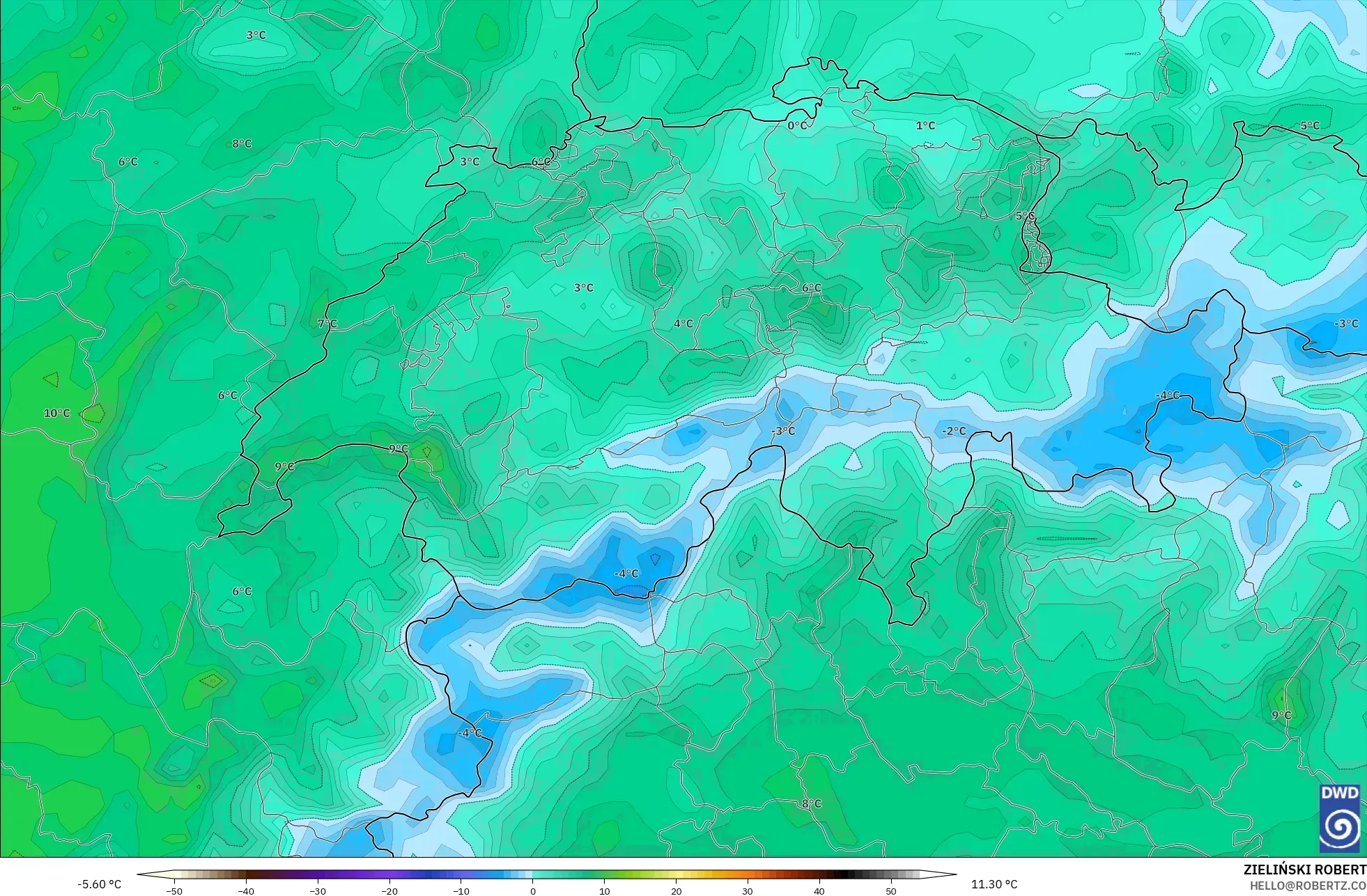 ICON model - Switzerland, Temperature at 2m