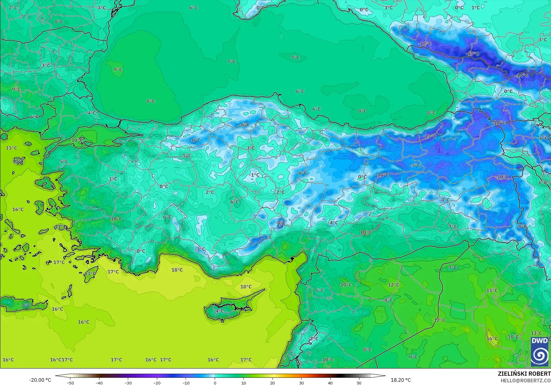 ICON model - Turkey, Temperature at 2m