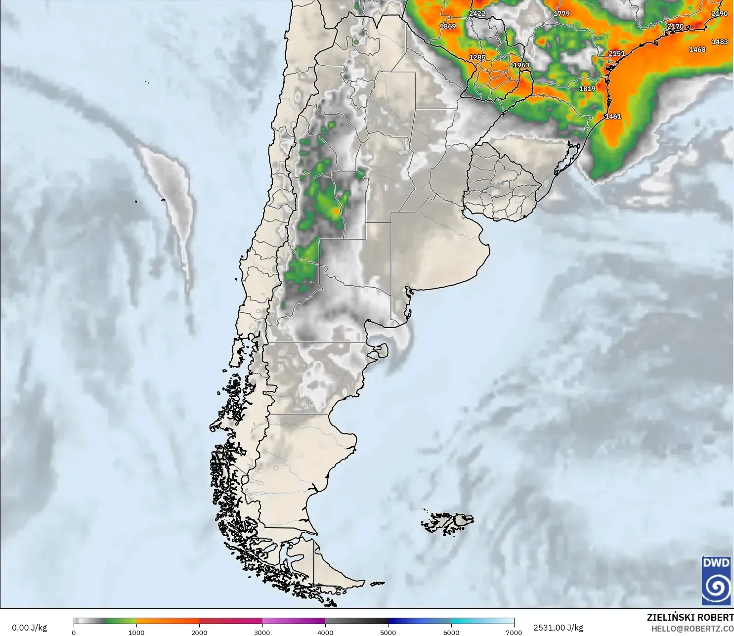 ICON model - Argentina, CAPE