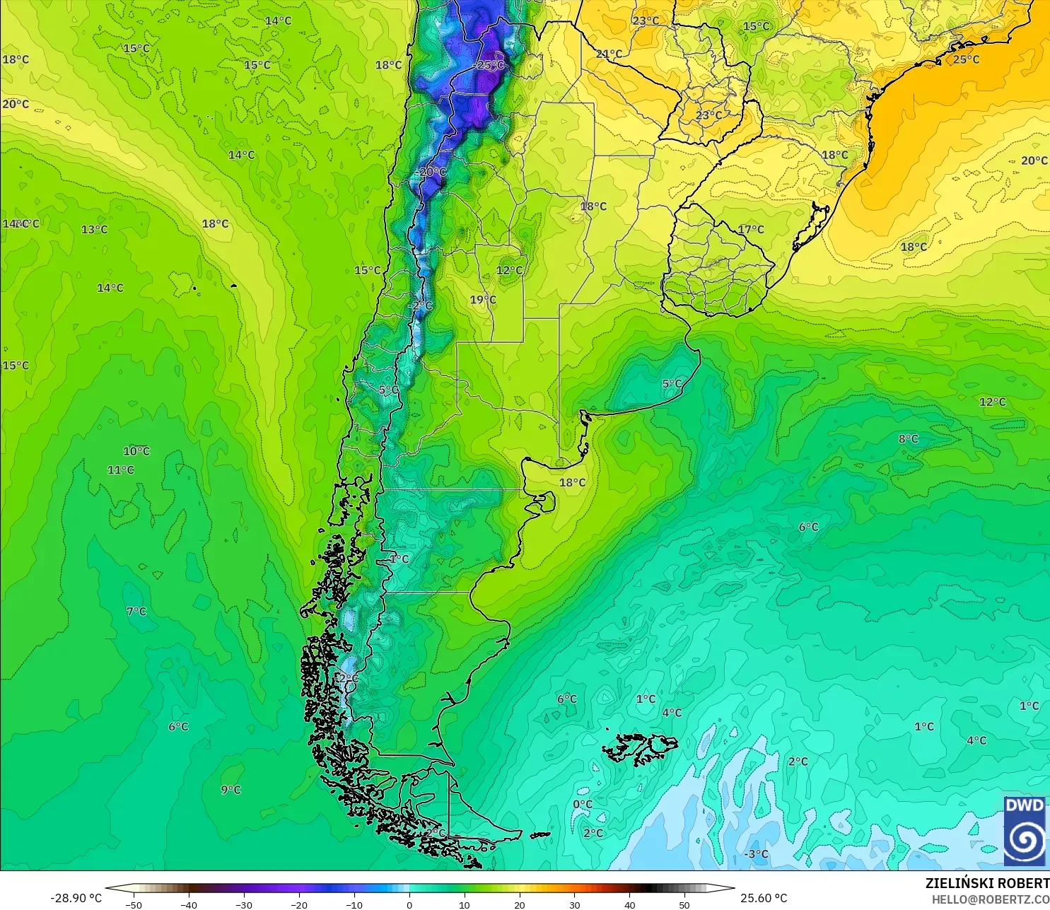ICON model - Argentina, Dewpoint at 2m
