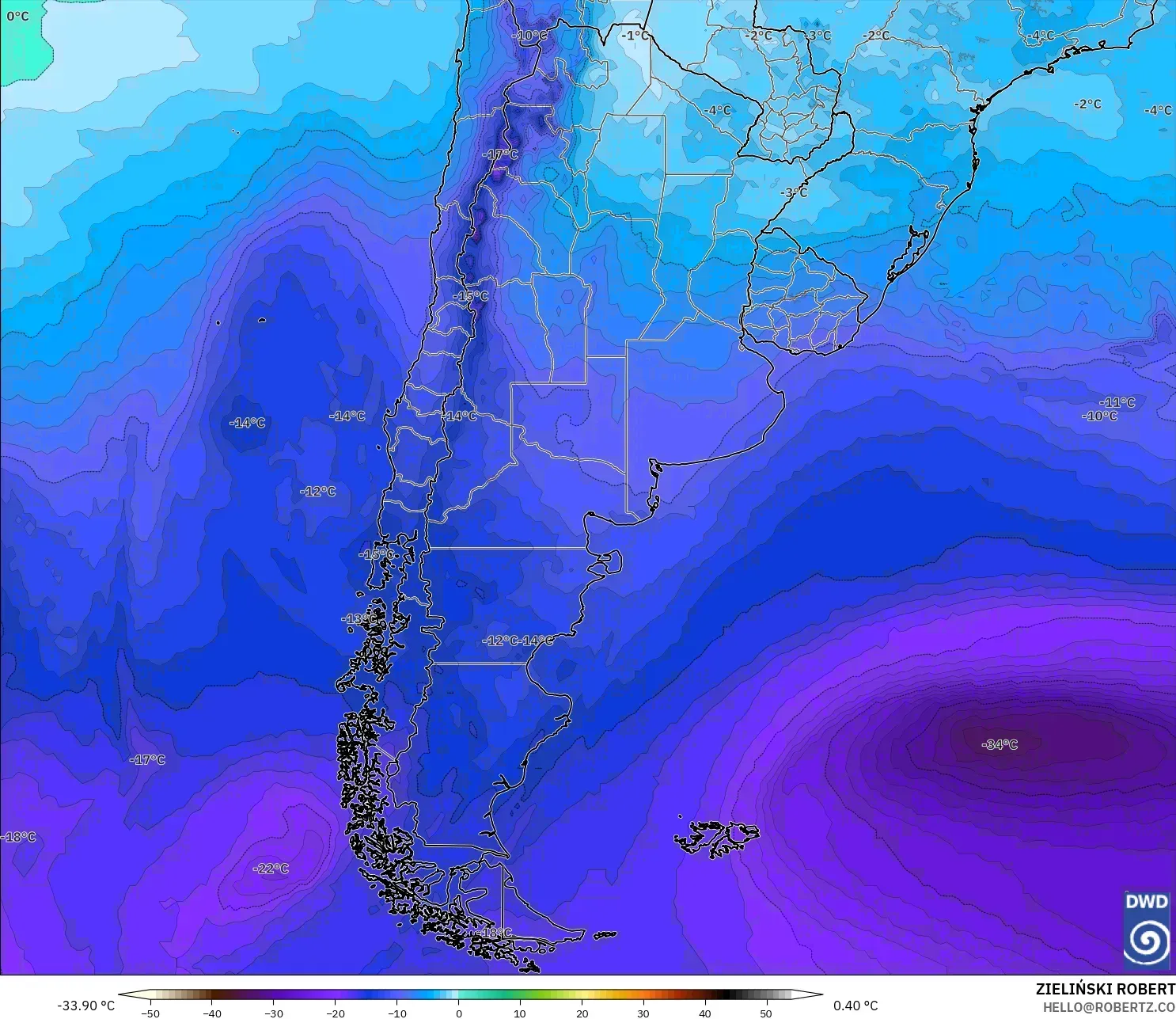 ICON model - Argentina, Temperature at 500hPa