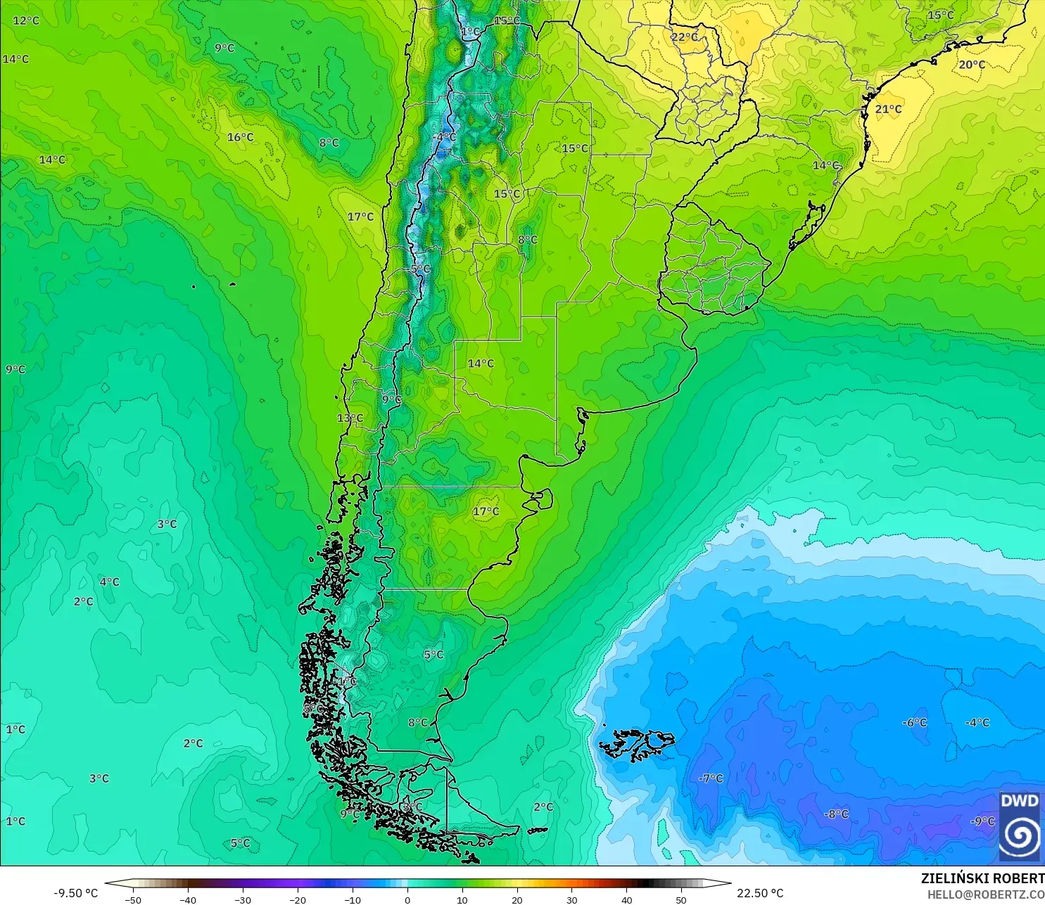 ICON model - Argentina, Temperature at 850hPa