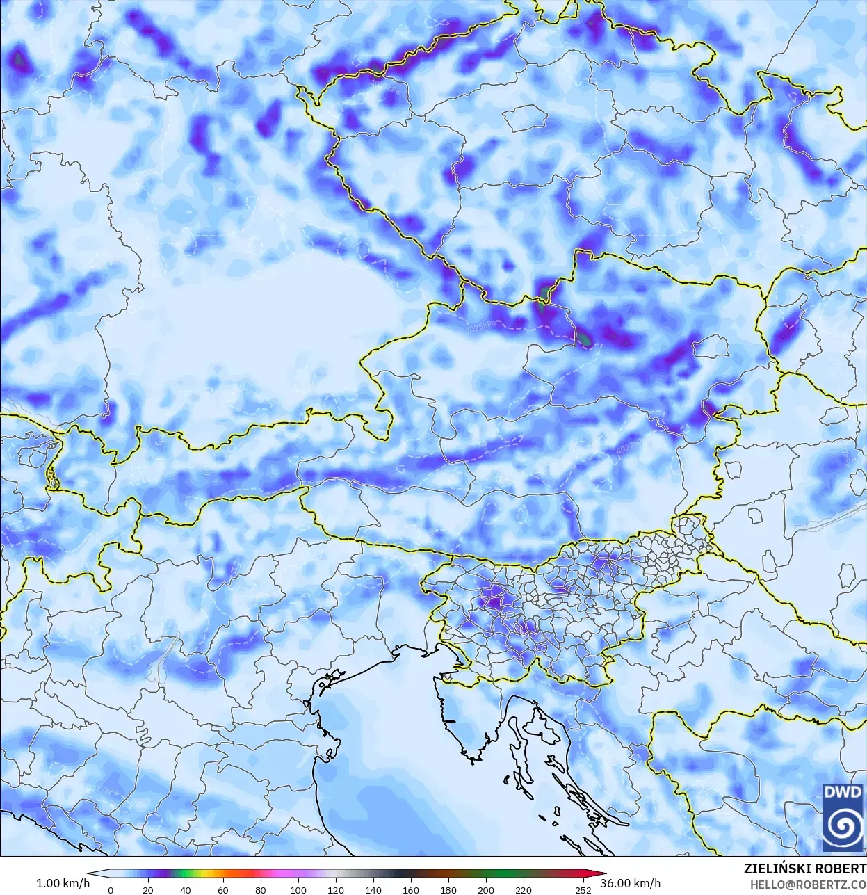 ICON model - Austria, Wind Gusts Peak