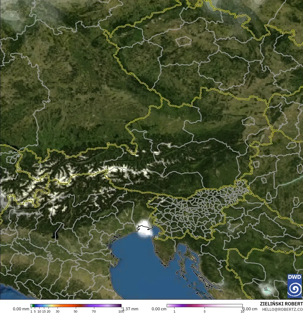 ICON model - Austria, Precipitation, Clouds, and Pressure