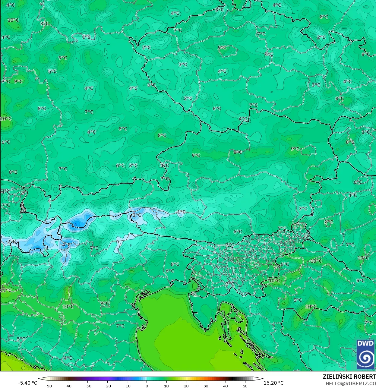 ICON model - Austria, Temperature at 2m