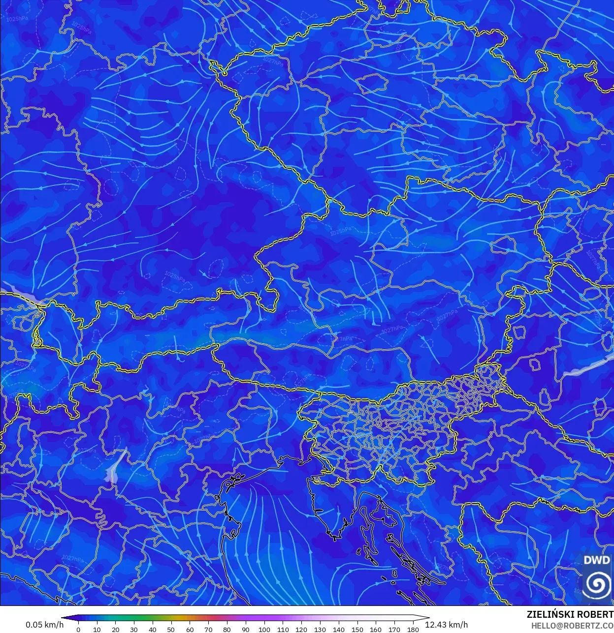 ICON model - Austria, Wind at 10m