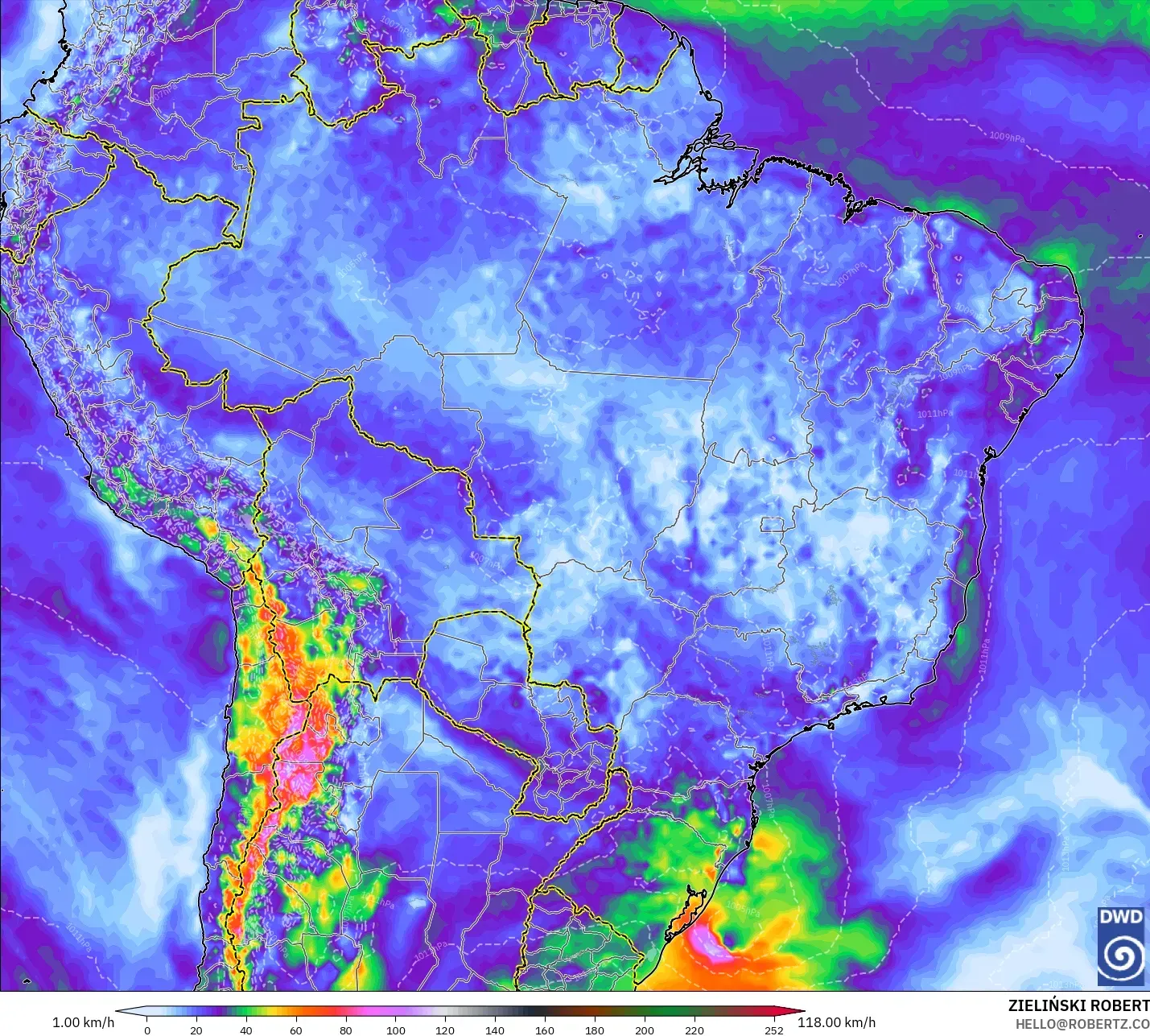 ICON model - Brazil, Wind Gusts Peak