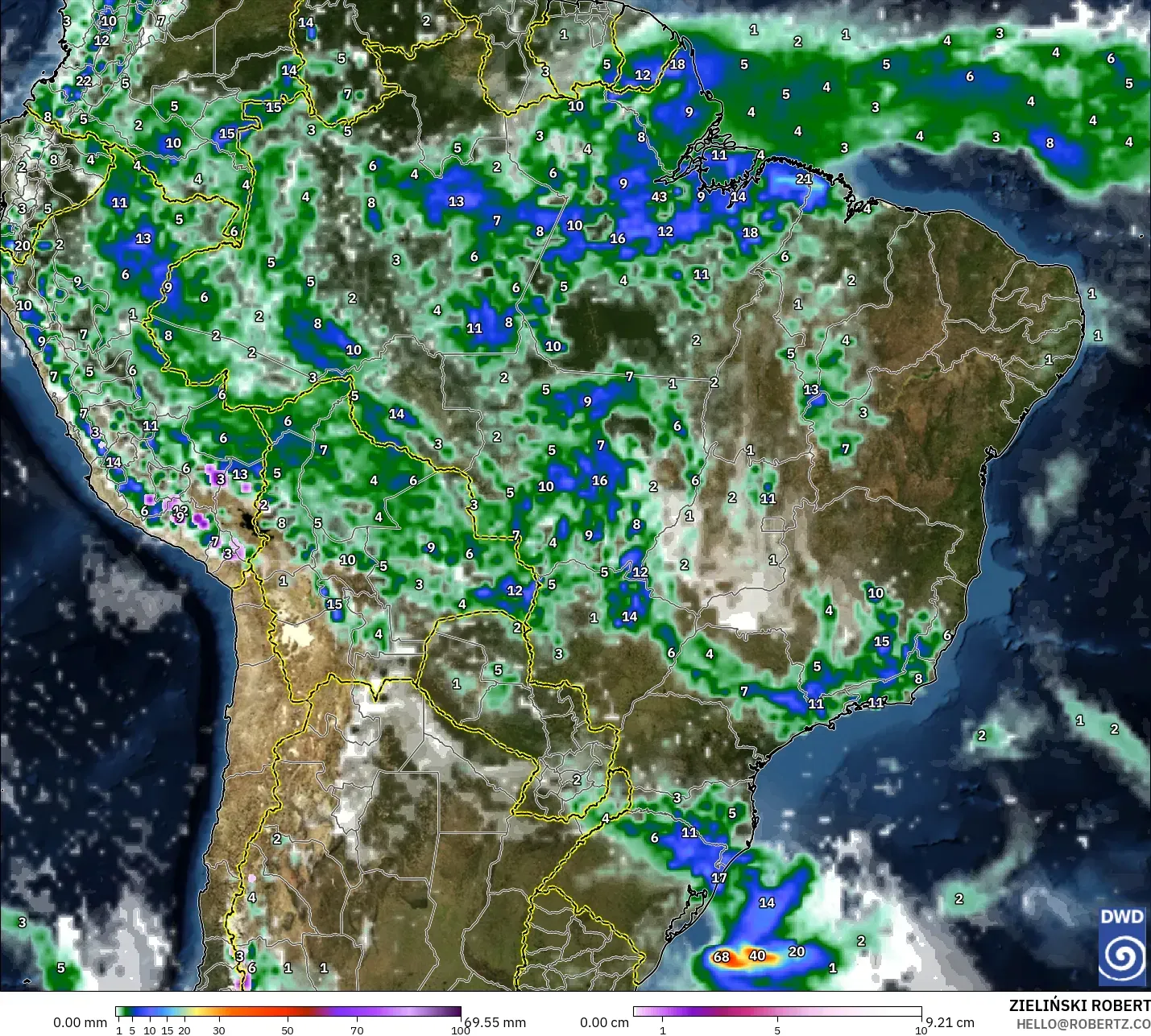 ICON model - Brazil, Precipitation, Clouds, and Pressure