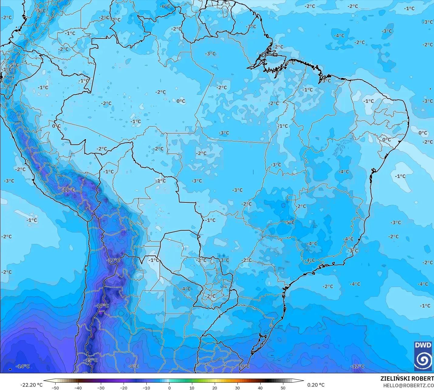 ICON model - Brazil, Temperature at 500hPa