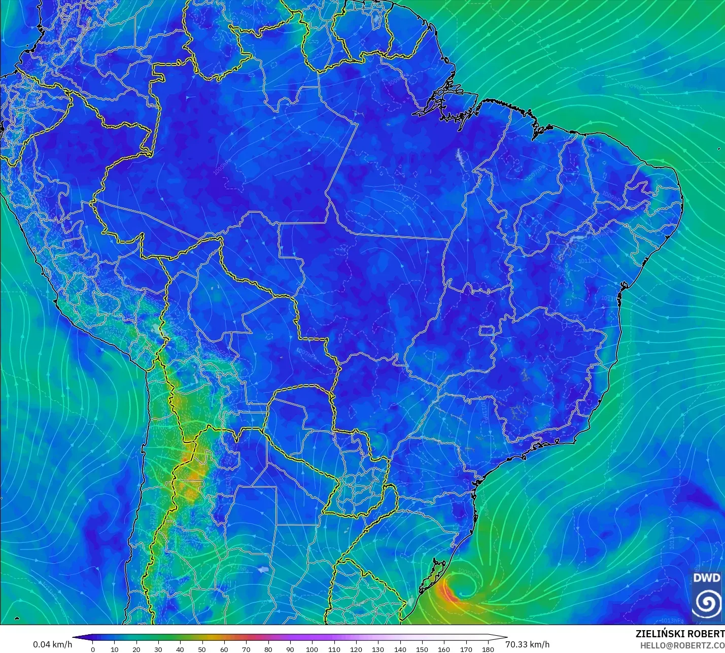 ICON model - Brazil, Wind at 10m
