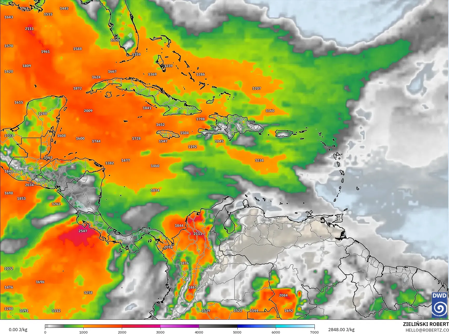 ICON model - Caribbean, CAPE