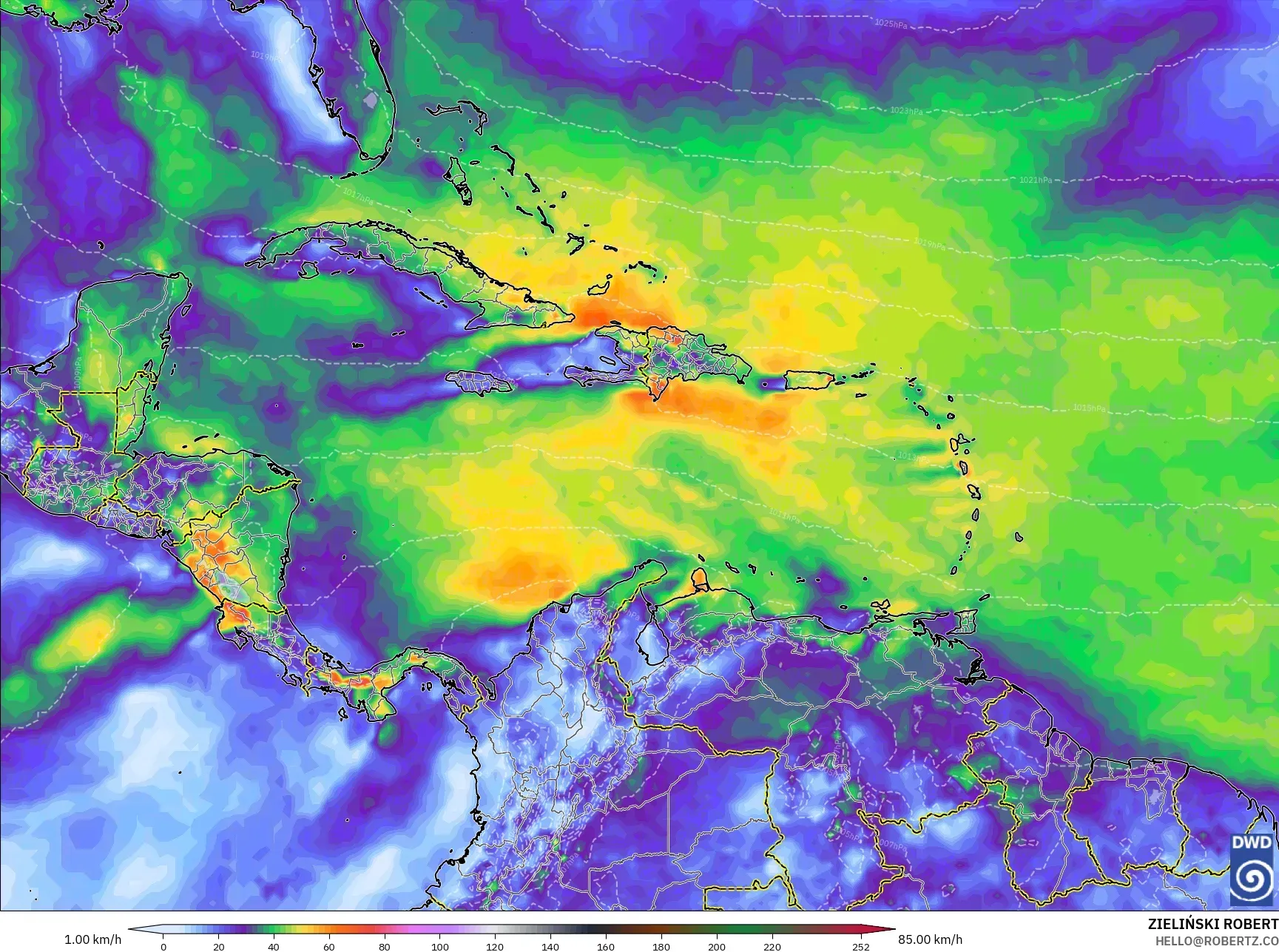 ICON model - Caribbean, Wind Gusts Peak