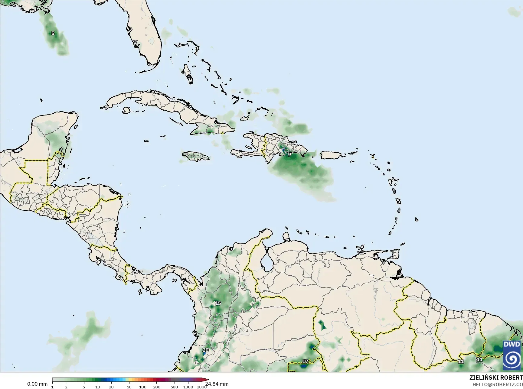 ICON model - Caribbean, Precipitation Accumulation