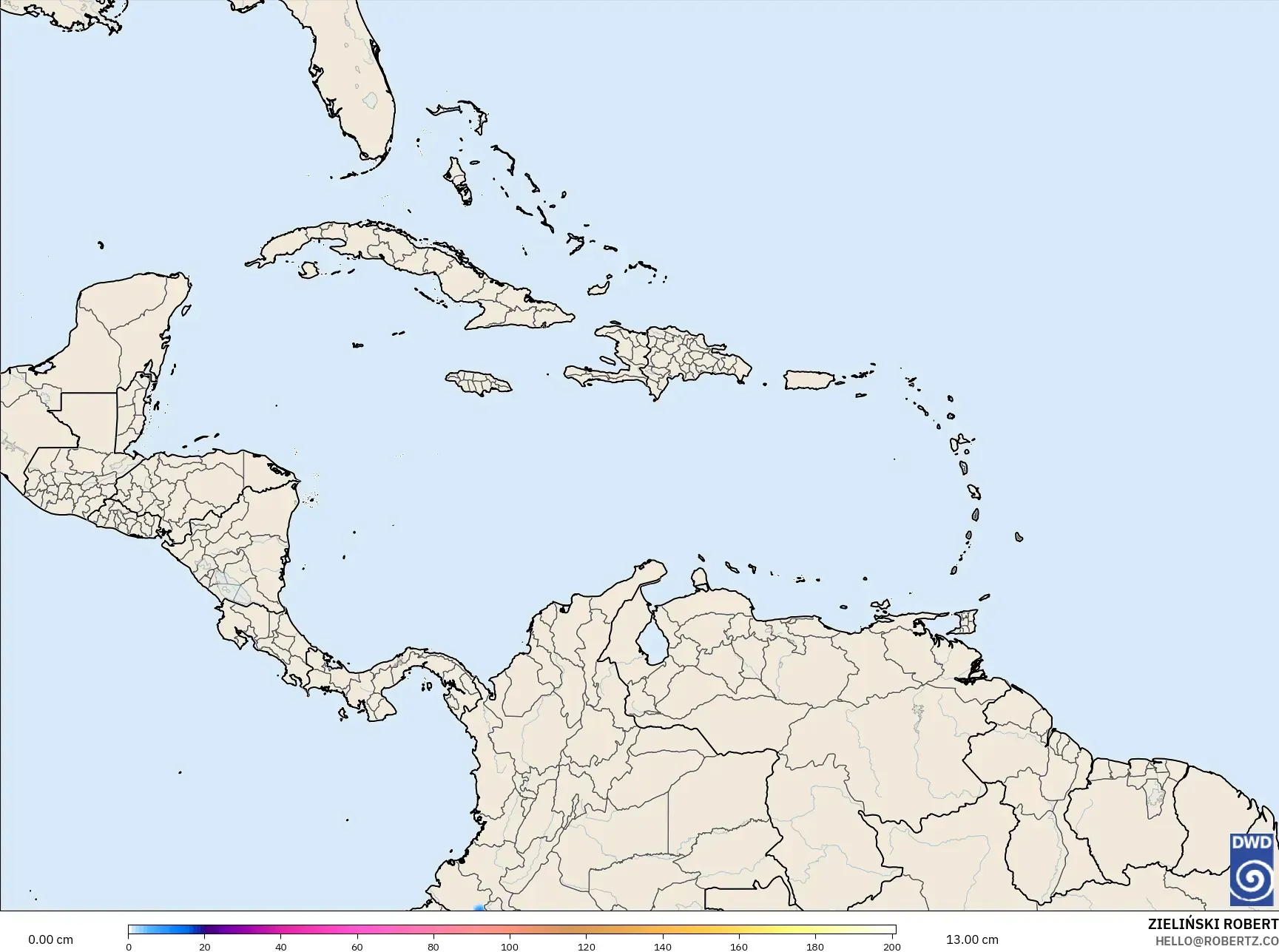ICON model - Caribbean, Snow Depth