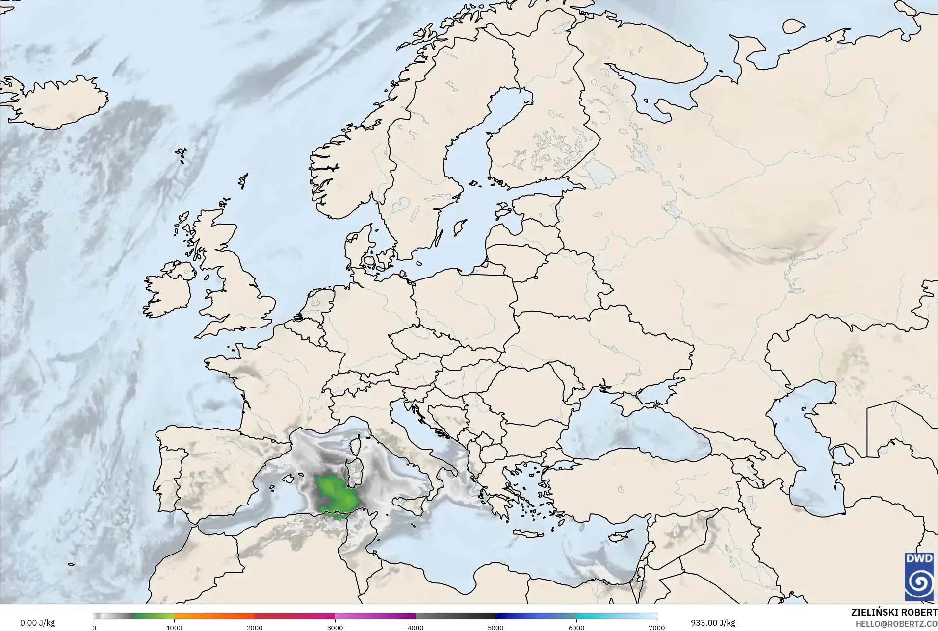 ICON model - Europe, CAPE